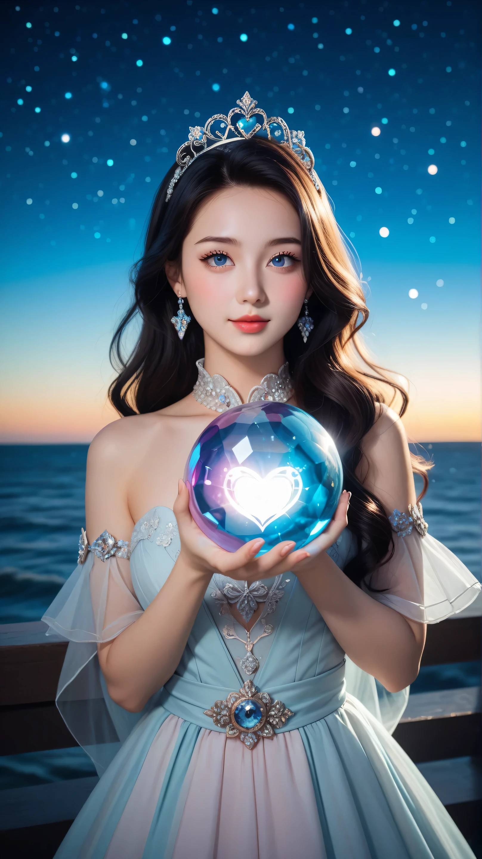 Arafed woman in a blue dress holding a crystal ball - SeaArt AI