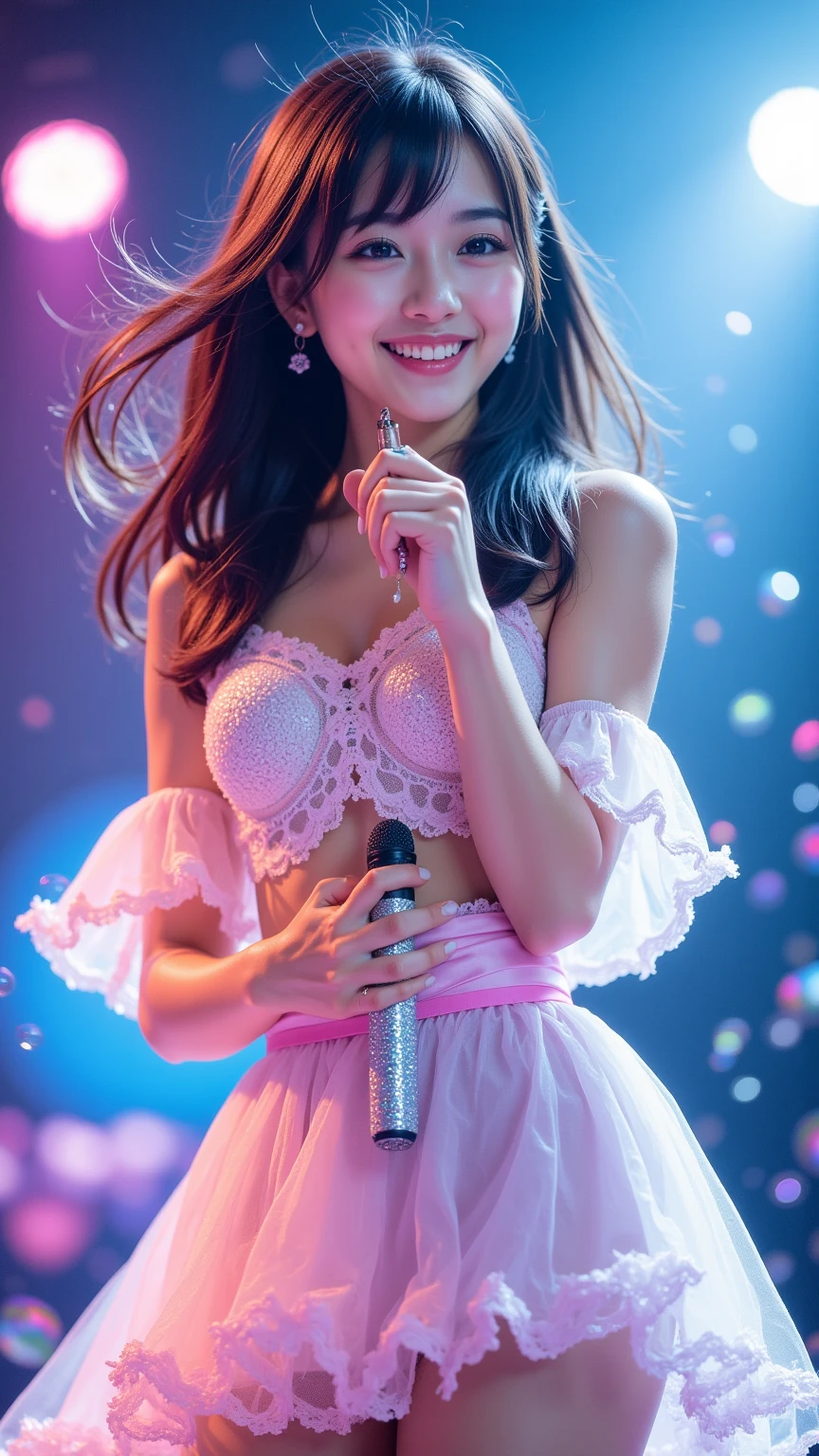 A Korean female idol wearing pink shorts