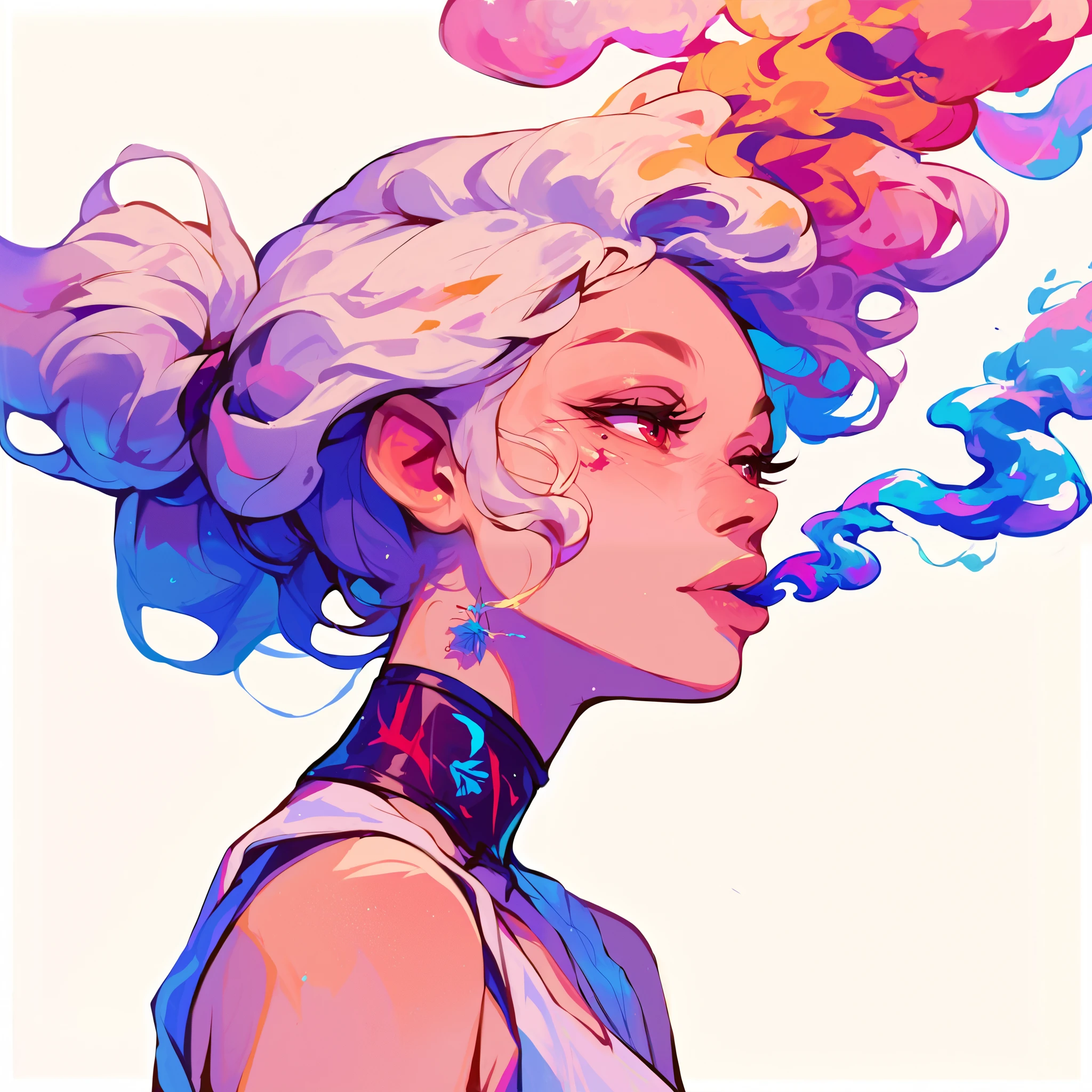 score_9, score_8_up, score_7_up, score_6_up, score_5_up, score_4_up, did vaporwave style, solo, 1girl, female, water, white background, red eyes, simple background, from side, glitching, smoke, in tatters,