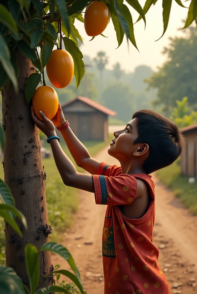 A boy making a big temple out of mango on road, people are watching