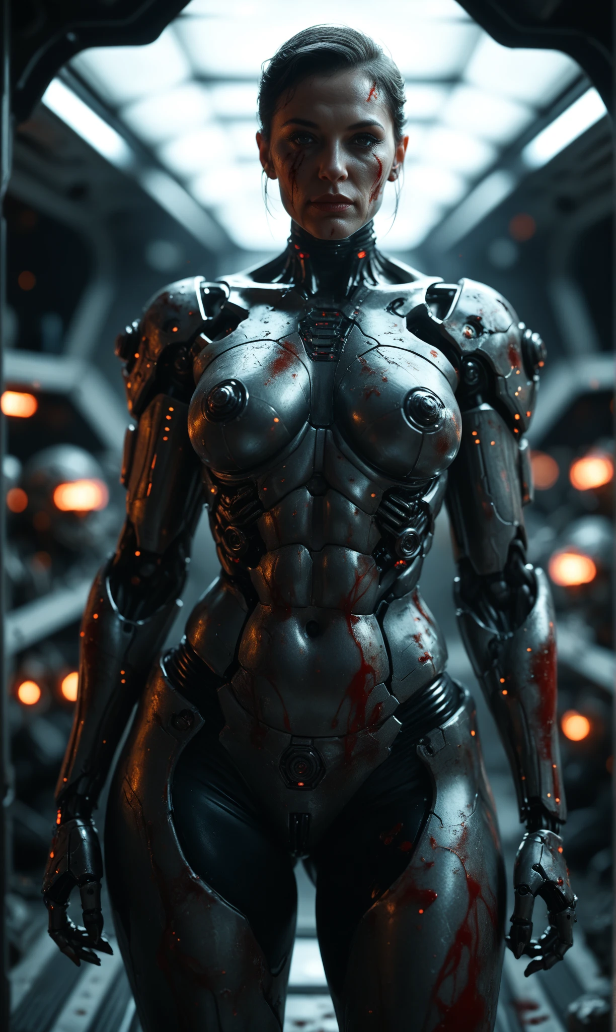 1 girl, solo, (look at viewer), ((Best quality)), ((masterpiece)), (detailed:1.4), ((upper body)), 3D, an image of a beautiful cyberpunk female,HDR (High Dynamic Range), Ray Tracing,NVIDIA RTX,Super-Resolution,Unreal 5,Subsurface scattering,PBR Texturing,Post-processing,Anisotropic Filtering,Depth-of-field,Maximum clarity and sharpness,Multi-layered textures,Albedo and Specular maps,Surface shading,Accurate simulation of light-material interaction,Perfect proportions,Octane Render,Two-tone lighting,Wide aperture,Low ISO,White balance,Rule of thirds,8K RAW, (((blood eyes))), , mechanical parts ahsoka, (dark skin:1.2), blood eyes, , medium breasts, bloodgold/black bodysuit, belt, (( bloodgold amor)) joints, body suit

