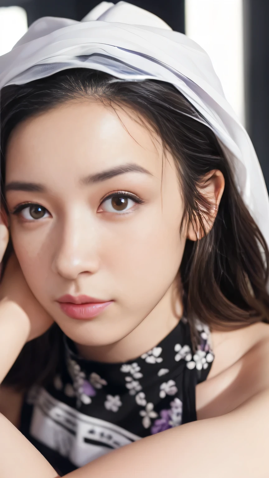 ((Highest quality, 8k, masterpiece: 1.3)), sharp: 1.2, Perfect Body Beauty: 1.4, Slim Abs: 1.2, ((Layered Hairstyles, Big Breasts: 1.2)), (濡れた White Button Long Shirt: 1.1), (nude: 1.2), Close your face: 1.5, Highly detailed face and skin texture, Beautiful Eyes, double eyelid, Side view of the camera