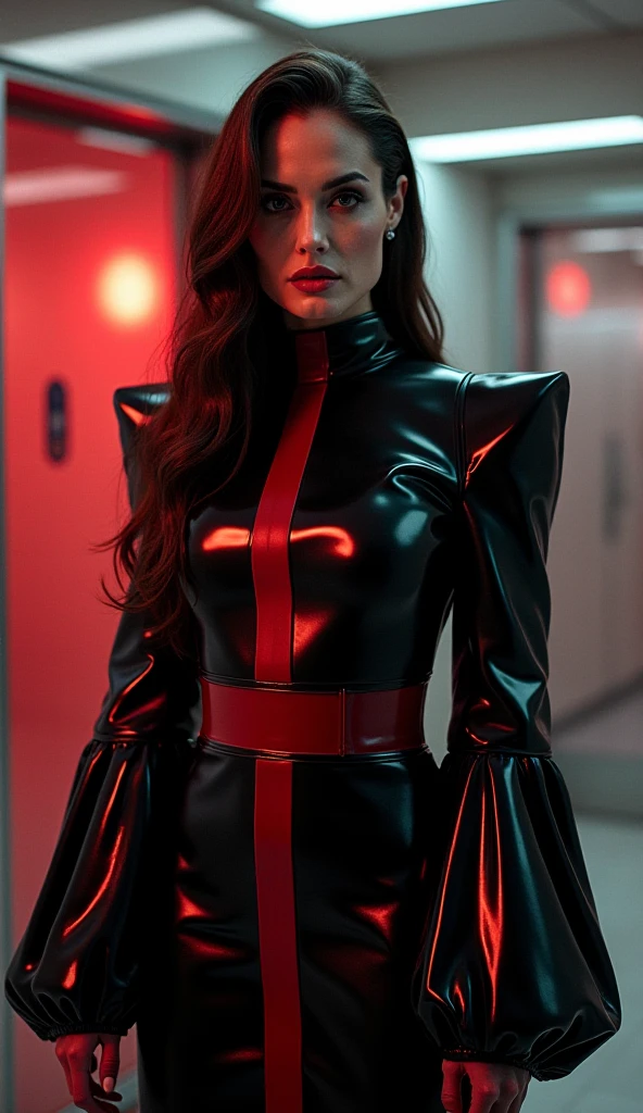 1 Solo, A realistic photograph of a woman with black hair in a very dark version, highlighting the shadows and contrasts, wearing an akatsuki cloak with details in black and red, she is in a dark street at night, with smoke, her hair is wet, colder and darker colors, smoke, dust, dark, horror effect, movie style. O manto está aberto na frente, Decote, e sexy, ela está usando luvas preta nas mãos, seu cabelo e rosto está molhado, está vestida com o manto da akatsuke, Her skin and clothes are wet. She is facing the camera and she has no mask on her face. She has blood stains on her clothes and she looks older. She has no rain and more smoke. She has long hair and looks very realistic. She has a more futuristic outfit. She has an aggressive pose showing her sharingan eyes. The style is similar to the third photo that I generated for you. She has the longest hair possible. She has no mask and her hair is black and messy. She has black hair. She has a more realistic face like a human woman from the real world. She has a different pose and angle than the previous photos. She has a slightly different expression and lighting than the previous photos.