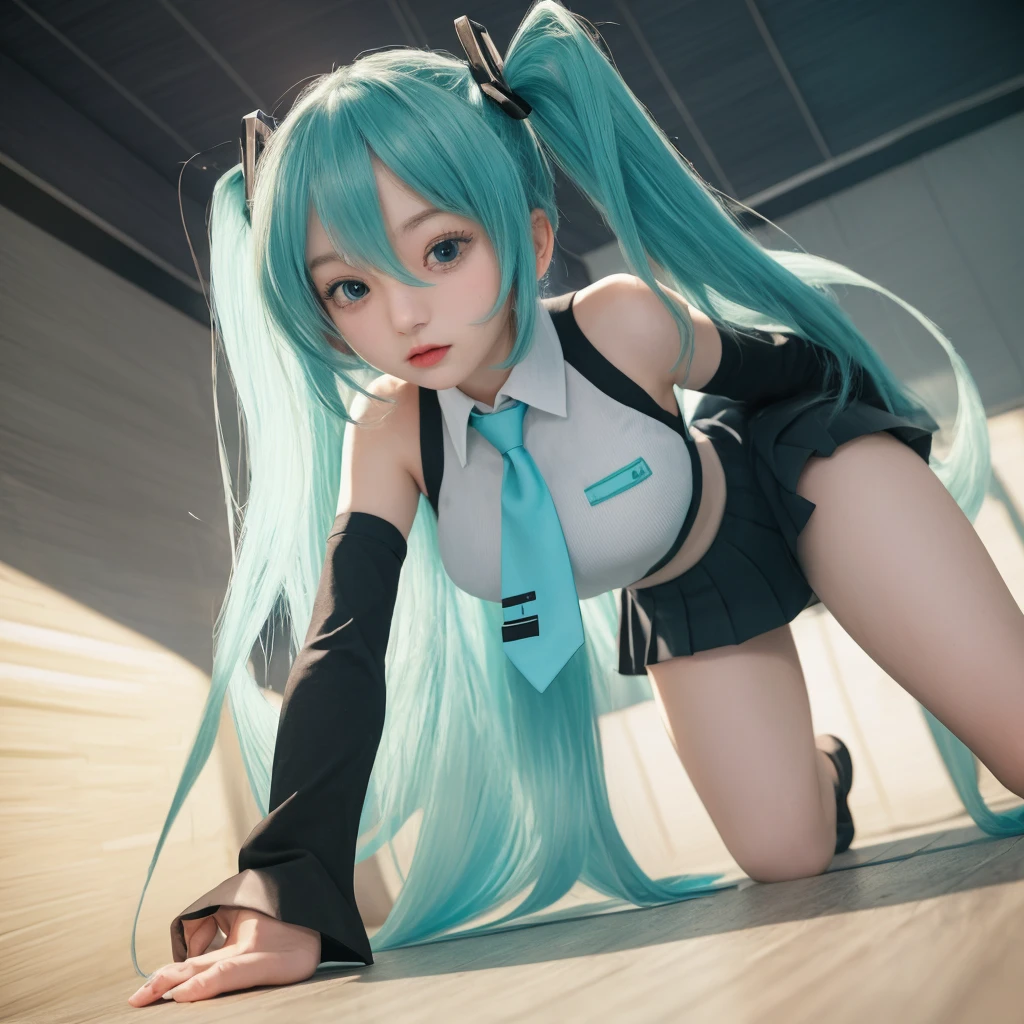 8k, masterpiece, Hatsune Miku,Child-like body, Coat on top of naked body,low length,nsfw,Full nudity,primary school,Small breasts,(),