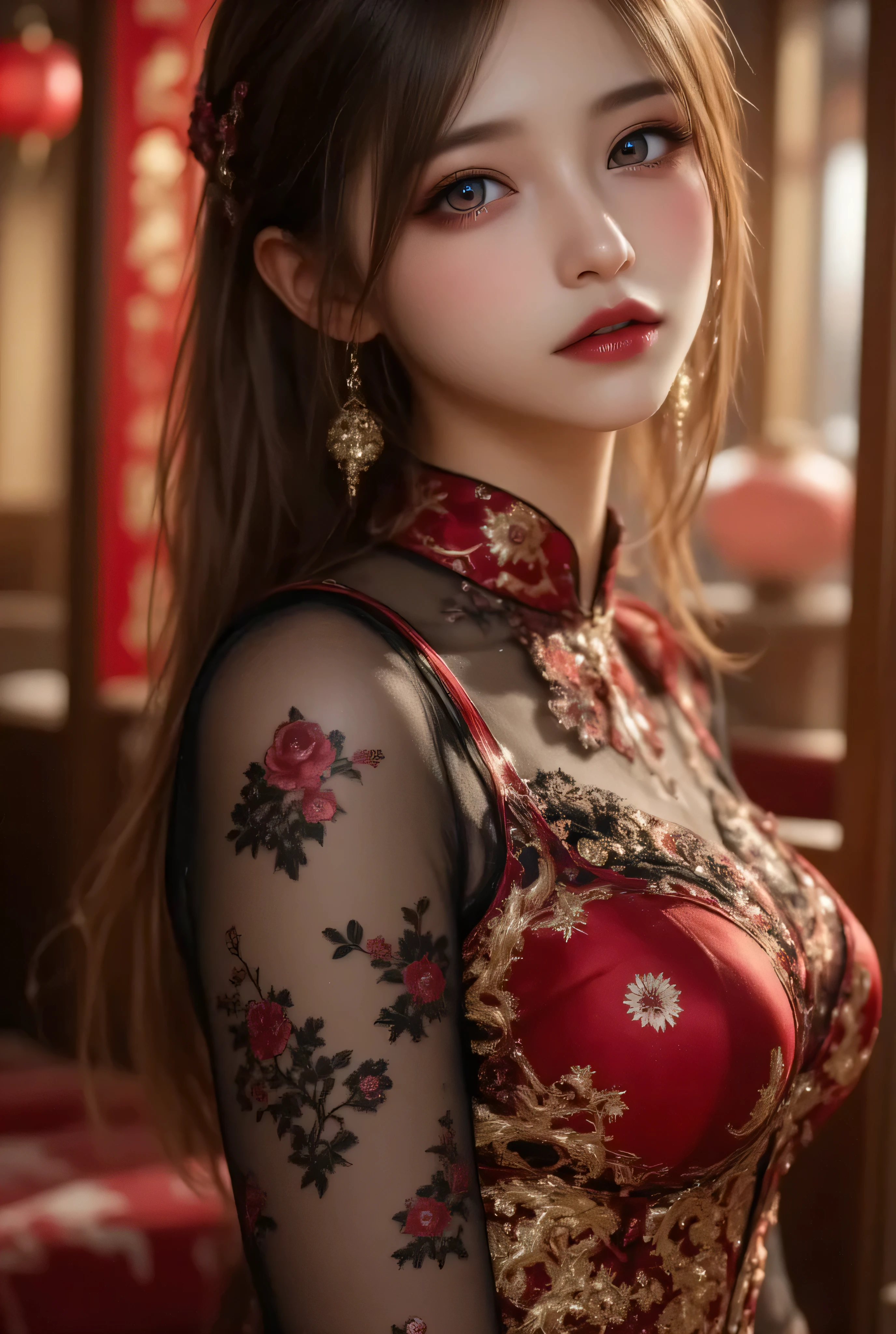 UHD, Masterpiece, High Quality, High Detail, Top Quality, Hi-Res, HD, 16k, 8k, 4K, Award-Winning BREAk, Surrealism, Realism, Depth of Field, Cinematic Lighting, Backlight, Symmetry, Bokeh, f/1.8, Eye Level Shot, 35mm, Hasselblad, Very Delicate and Beautiful, Very Detailed, Amazing, Fine Detail, Masterpiece, Best Quality, Official Art, Absurd, Incredibly ridiculous, Huge file size, Ultra detailed, High Definition, Very detailed, Beautiful detailed girl, (Cowboy Shot: 1.25), Break, Hair behind the ears, Happy tears, Flowing tears, (Serious smile: 1.35), Very detailed eyes and face, Beautiful detailed eyes, Face light, 18 years old, (Red luxury cheongsam: 1.3), (Fantasy themed clothes: 1.3), Detailed clothes, (black long straight hairstyle: 1.2), detailed hair, (slender: 1.15), (huge breasts: 1.25), perfect anatomy, perfect proportions, (Ancient Chinese room background: 1.25), detailed background, (looking at the viewer, facing the viewer: 1.15), (seductive model pose, spreading the legs, leaning forward, hands between the legs, from below, low angle: 1.25), ancient Chinese chamber light, holding a sword, holding a Japan sword, samurai, samurai,