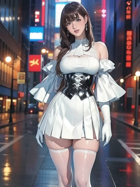 Mature Caucasian Woman、Sexy Gothic Lolita Fashion、Shibuya Scramble Crossing、smile、Mini length、Too much exposure、Exposed thighs