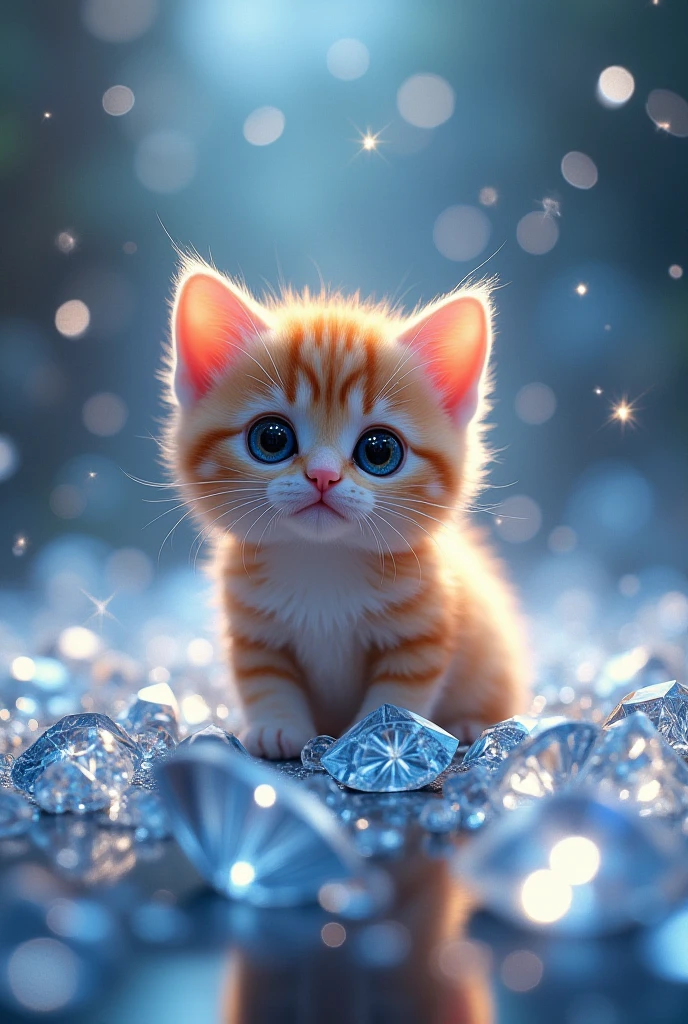 A cute kitten, made of a crystal ball, open mouth, laugh, Morandi color system, highly detailed complex concept art trend with low-poly eyes artstation 8k, laughing !!