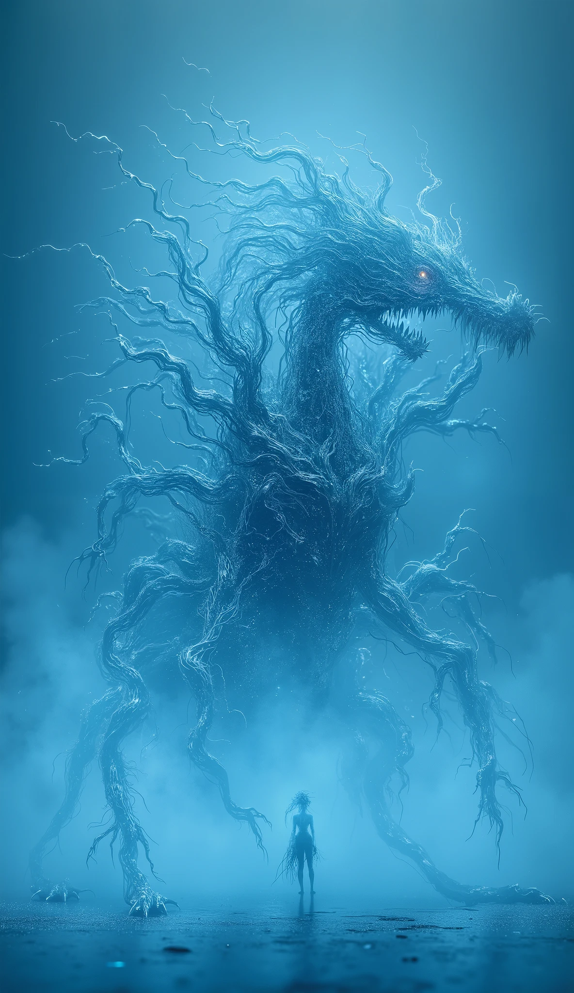 Translucent Frozen Electric Thin Dragon , Spike Fins Wings Spiny Teeth No Legs Insect-like Legs, Serpentine Tail , , maintenance