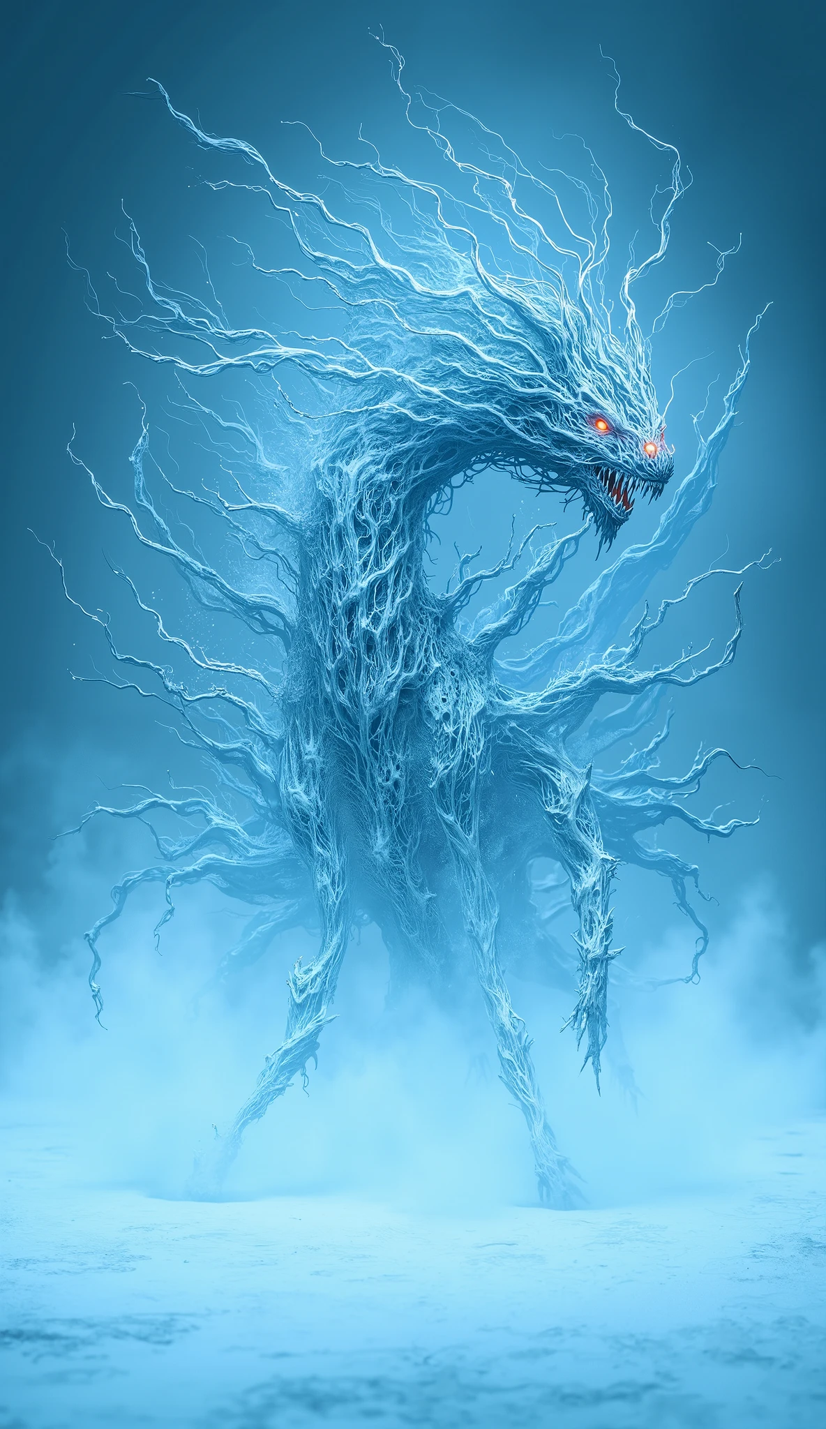 Translucent Frozen Electric Thin Dragon , Spike Fins Wings Spiny Teeth No Legs Insect-like Legs, Serpentine Tail , , maintenance