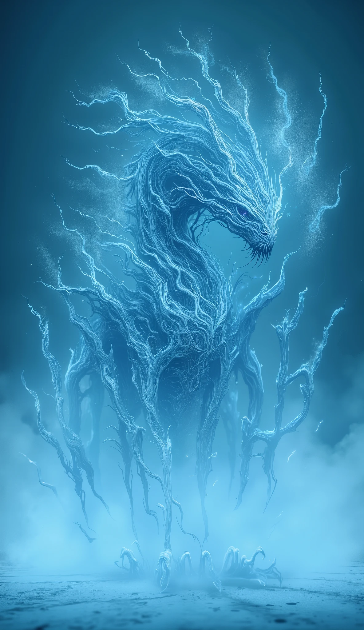 Translucent Frozen Electric Thin Dragon , Spike Fins Wings Spiny Teeth No Legs Insect-like Legs, Serpentine Tail , , maintenance