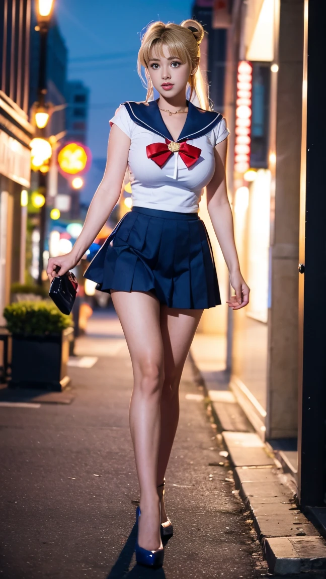 Close-up: Super busty and long-legged Sailor Mars seduces in the downtown area at night