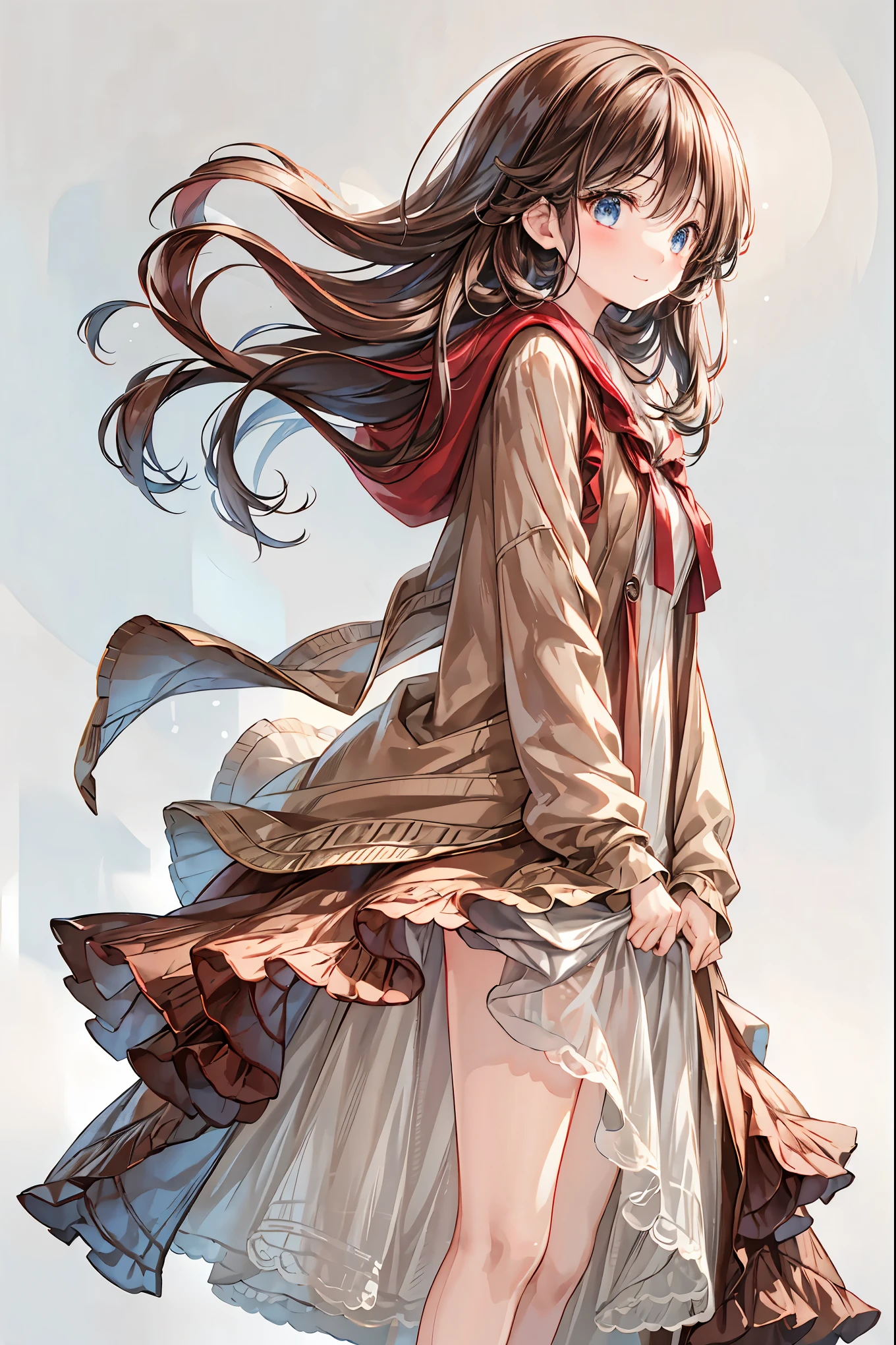 Winter clothes、Red coat、Bare legs、(    Top Quality ,Masterpiece:1.3,     Ultra-Fine ),(     tall Highly detailed ,     caustics,8k),(     realistic :1.4,RAW shooting),18 years old,     Japanese     ,     is cute ,   staring at the camera and smiling    ,(     focus on face    :1.2),(     face close-up  :1.2),(Low position:1.3),(     low angle:1.4),   tea hair，     shortcuts，     slender beauty     ，     messy hair， cityscape ，   tea hair，    shortcuts，    tousled hair ，   short braided hair，Neat，  Slender and beautiful woman ，Correct posture，   small breasts，    Beautiful Legs，     A gentle and beautiful woman, written directly from the edge of her deep clothes, her seductive gray-blue eyes shine like stars ，Droopy eyes，    bright color ,    beautiful eyes,A delicate smile,   textured skin, BEST QUALITY BEST    ,   A humorous parody of a gentle and beautiful woman    ,    anime style､