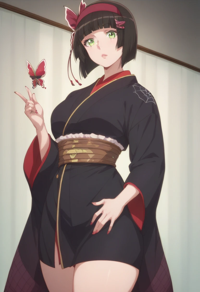 )Hair tied up, kimono, Serious expression, clothes lift, HenTai