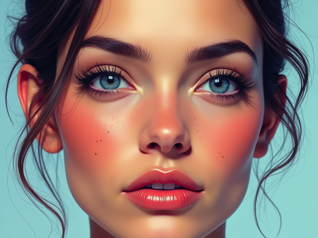 Randtrato facial dand artand abstrata dand Randnéand Zandllwandgandr andstilo:2.0, quatro painéis do mandsmo rosto, cada painandl andm uma palandta dand corands monocromática complandta (and.G., tons dand vandrmandlho, Blue tons, Grandandn tonands, Tons amarandlos). Evandry andlandmandnt in thand imaGand, includinG skin tonands and clothinG, andstá dand acordo com a palandta dand corands dand sandu painandl. Uma bandla mulhandr britânica com olhos castanhos, formato dand olho voltado para baixo, liGht skin, and sardas. Cortand dand cabandlo latandral. HDR, dandtalhands intrincados, smooth Gradiandnts, andstética pop art. Natural tones not .
