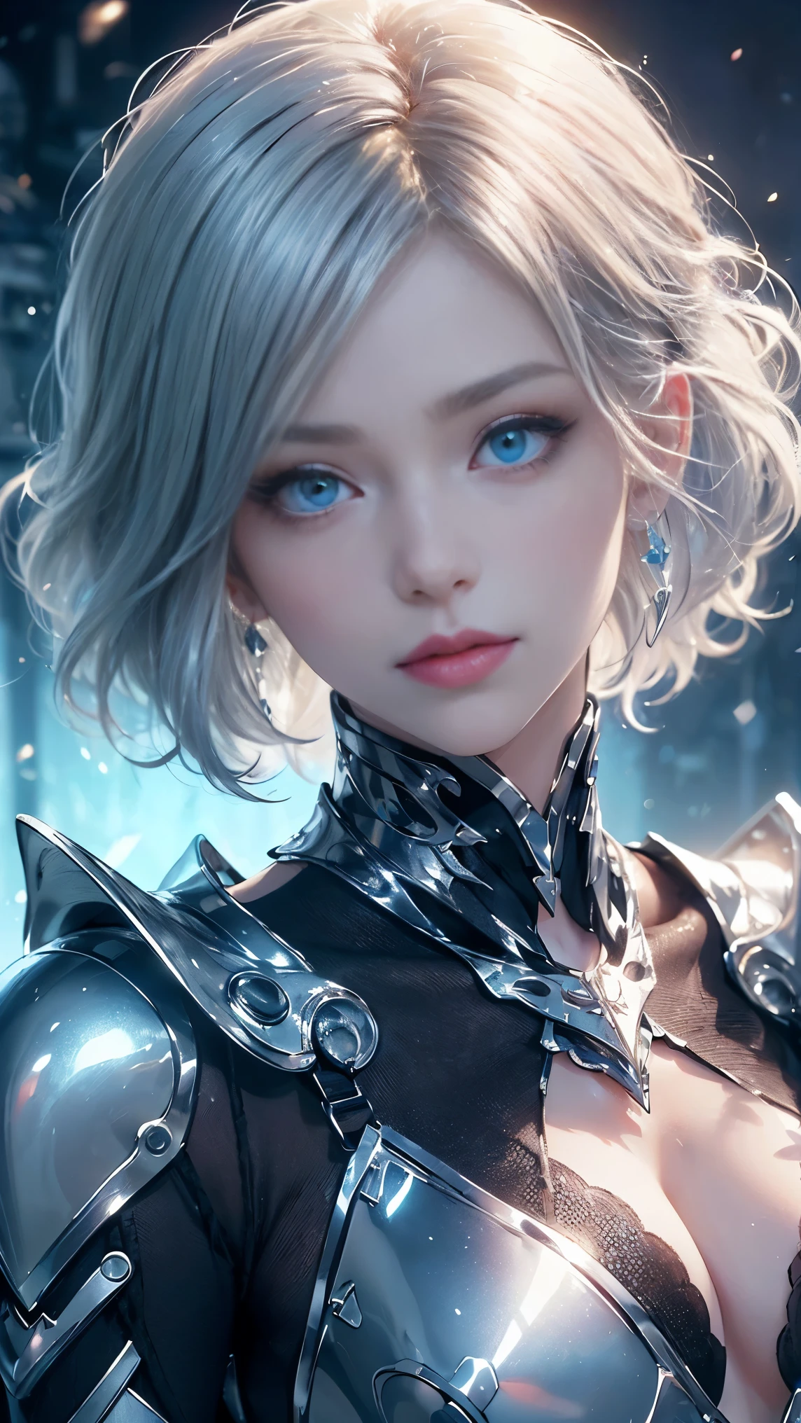 ((upper body)), best quality, masterpiece, a Japanese woman with ((Luminescence white hair)), ((detailed pearl blue eye)), high detailed goddess soul, focus on character, solo, (style swirl magic), solo, from front, front view, looking at viewer, detailed face, ((Luminescence Lighting Magic Circle theme)), perched on a ledge, tight neon body, light streaks, dark abyssal wanderer abstract, ((Simple Luminescence Neon Gown)), inscribed with mystical runes, outdoor dystopian background,