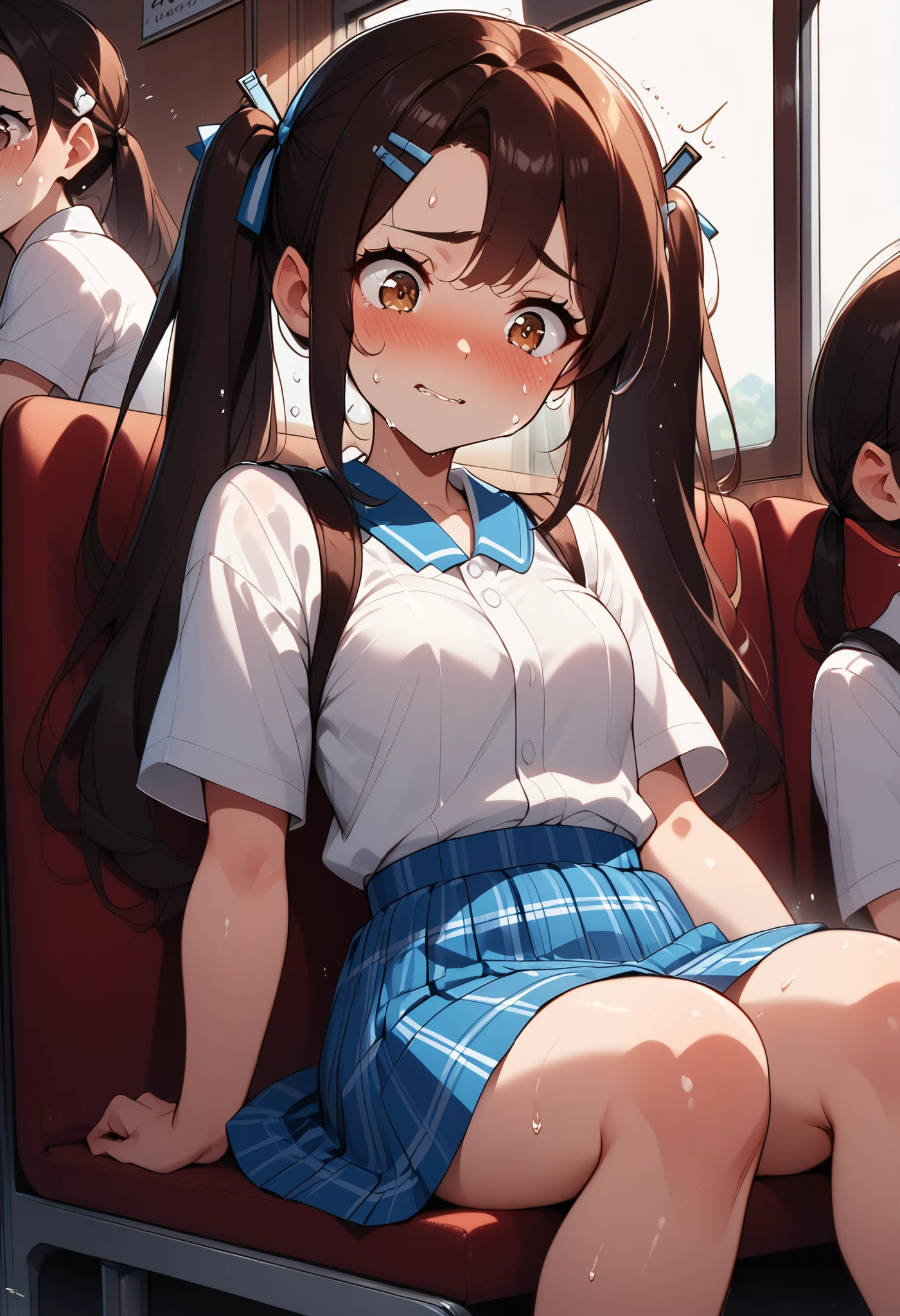 , Japanese Elemeng Sex At A Hotel , dark brown hair ,By train, straight hair, black hair, hairpin,easy-going face, white shirt blouse, sweaty , plaid skirt,Troubled smile, twin tails,,, anatomically correct , encoxada , alimon ,Feeling,Molestation,,Tilt your head back