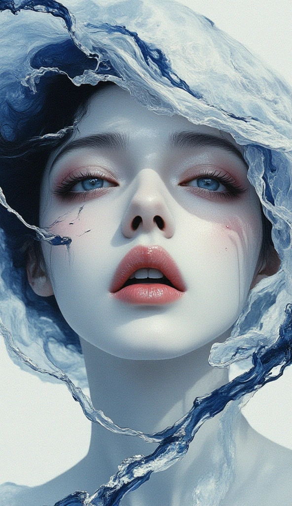 A beautiful woman in the world who is completely protected against the cold, The background is a silver world,  very beautiful face , Clear Eyes, partially colored watercolor,  face close-up , Art Deco, Minimalism, Ukiyo-e, UHD, retina, masterpiece, accurate, anatomically correct, super detail, high details, high quality, award winning, best quality, highres, 16k