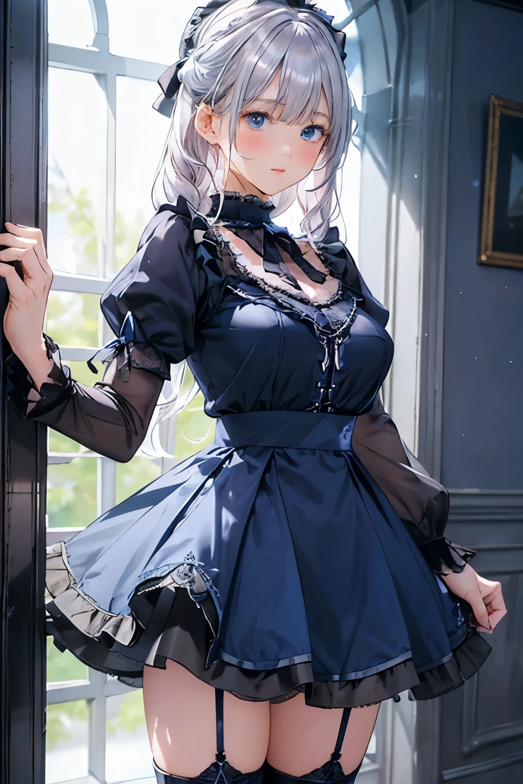 (masterpiece,ultra-detailed,best quality,8K,illustration,shaved:1.2),(petite girl:1.0) <lora:add_detail:1.5> , dress,<lora:shimapan:0.4> shimapan,panties