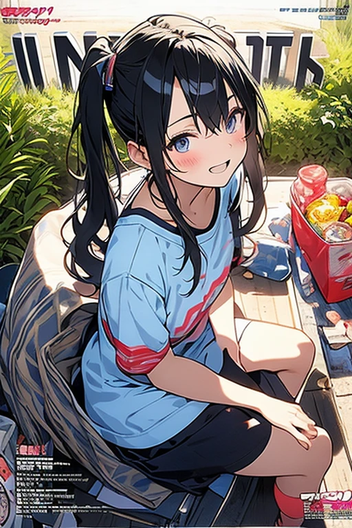 (masterpiece), (best quality), detailed, a otaku girl, soro, twintails, long wavy hair twintails.hairs between eyes,dark blue eyes ,smile, masterpiece, best quality, newest,( :1.2), (pointed :1.2),(from below:1.2,Best Quality),a girl , darkplatinum color hair、otaku uniform:1.2,Purplish blue eyes that dreamers desire, ((Otaku girl)),gloomy, messy hair, hair over eyes, blushing face,armpits hair, (harf sleeve t-shirt),shorts, sitting on gaming chair, otaku room,playing PC-game:1,3,, skinny,open mouth, (otaku game magazine cover:1.6),(with sparkling eyes and a contagious smile),her thin pubic hair:1.2, looking at viewer