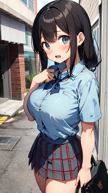 ((top-quality、8K、masterpiece:1.3))、1人、In a town where many people walk、Slender Abs、sofas、hyperdetailed face、A detailed eye、二重まぶた、非常にlarge full breasts、large full breasts、Colossal tits、Neat and clean schoolgirl、black hair shorthair、Straight bob hair、Shorthair with bangs、A smile、Schoolgirl Uniform、Low female genitals visible through the skirt、An 18-year-old woman、Sheer white shirt、Unbutton and unfold the shirt、Exposing breasts、Navy blue ribbon at the collar、Dark blue pleated micro mini、Sexy、Peek at the viewer、Beautiful graphics、Bright and sunny main street、There are a lot of people、Show me your whole body、beautiful legal body photos、is standing、No bra、teats see through、The shape of your nipples is noticeable even under your shirt.、No panties、No panties、Detailed female genital shape pantyhose missing、(Facing the front)(((Blushing cheeks、embarassed expression)),(((The skirt is rolled up by the wind)))、Showing female genitalia、、Background depth of field、Please choose one'skirt in the crowd、Men behind、Grabbed by a man、Chest grabbing、Nasty crest on the lower abdomen、pink sexy tattoo on lower abdomen、open open mouth、Stick out the tongue