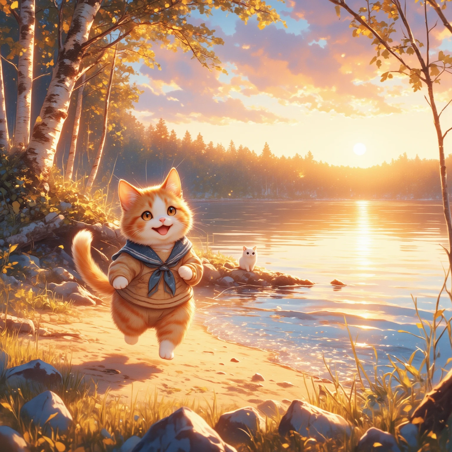 A femboy cat wearing a sweatshirt and a  and some socks and a collar on his neck and with golden bracelets on his arms in a dark and desolate forest and on a rainy night playing with toys