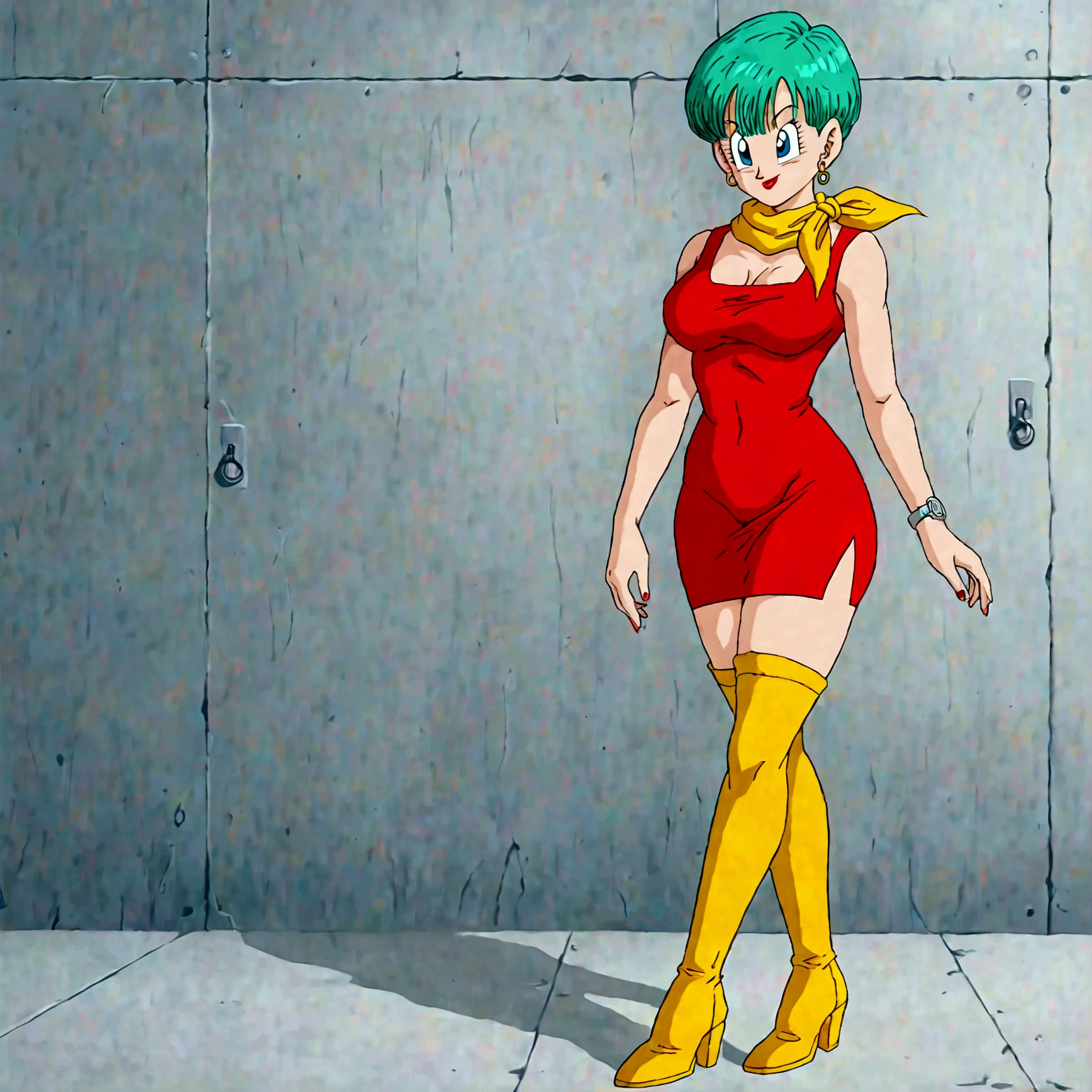 BULMA, ((BULMA)), (( red dress)), best quality, full body visto desde abajo ((cabello AZUL corto)). (( anime bulma dragon ball z)) (( vestido rojo)) mujer 30 years old, ((cabello azul corto)), (( con curvas)),(( a yellow scarf)) (( vestido muy corto)) (( piernas fuertes)), (( cintura muy angosta)) hay una mujer con un vestido rojo y a yellow scarf, vestido apretado, vestimenta ajustada, succubus in short tight dress, vestido sexy, faye valentine, linda chica con traje de tanque, skinvestido apretado, better known as amoranto, amoranto, He wears a bathing suit, usando ropa sencilla y ajustada, cintura delgada y caderas gruesas , alto detalle 8K, perfect skin. 12K HDR