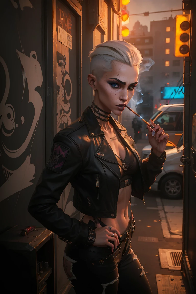 Rocker woman short hair gray eyes