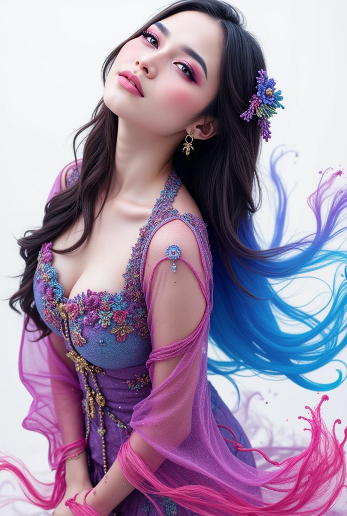 (masterpiece, top quality, best quality, official art, beautiful and aesthetic:1.2), (1girl), extreme detailed,(fractal art:1.3),colorful,highest detailed,upper body, [lace],[jewelry],[flower],[[butterfly]],