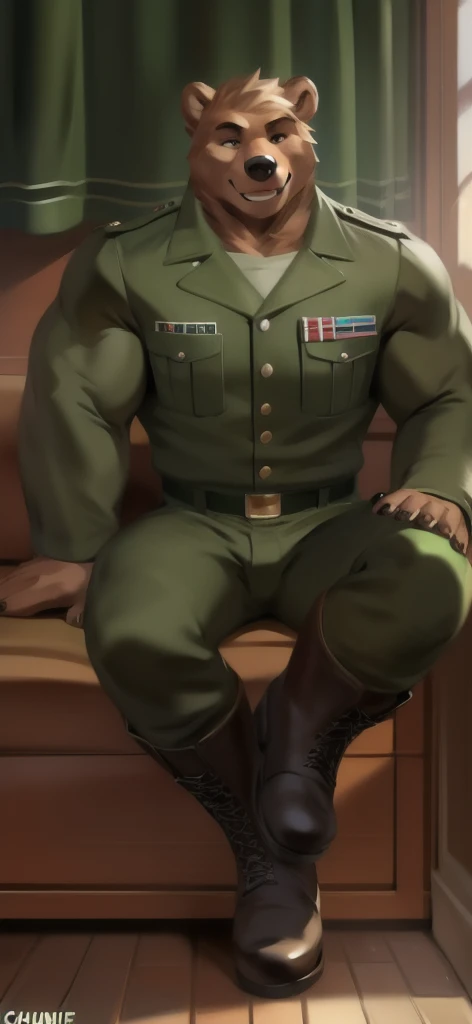 Author: bontiage, (1 boy), One, tiger, bulge, pants, uniform, military, military uniform, peaked cap, Men's Second, kemono, hot body, muscle, Beautiful, sexual, Attractive guy, (Detailed black eyes), brows, (masterpiece, A high resolution, Best quality), 4K, a male, Beautiful shadow