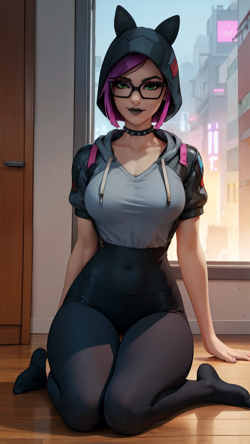 ((masterpiece,best quality, detailed)), ultra-detailed, detailed hair, hard rim lighting,((dramatic lighting)),sharp focus, indoors, prison, dark, wet, sunbeams, from above, dutch angle, shiraki meiko, black bodysuit, (unzipped),lynx, 1girl, breasts, hat, choker, animal_ears, purple_eyes, short hair, purple_hair, eather panties, bodystocking, mesh bodystocking, torn bodystocking, studio, backlighting, edge lighting, medium shot, eye level