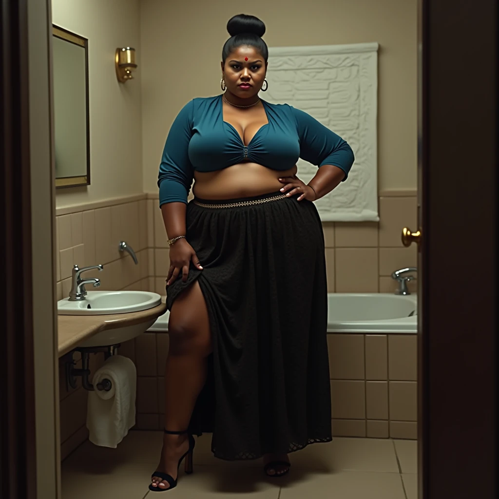 ((Best Quality, 8k, Masterpiece, Portrait: 1.3)), Photorealistic, Disposable Camera, 35mm Film, High Quality, Solo, black women, Oprah winfrey, Middle Age, Beauty, Clothes with Visible Cleavage, Big Tits, 42 Years Old, Plump Body, Wavy Hair, Wrinkles at the Corners of the Eyes, (Show Me Panties :1.5)), Slum House, (Cluttered Background, Messy Room: 1.3), old apartment, dark background, dirty floors, messy floors