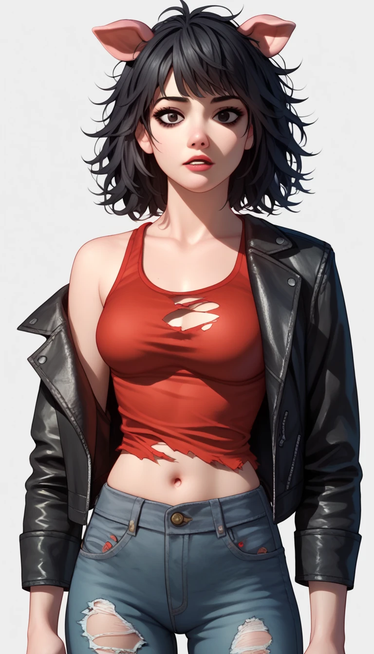 (masterpiece, 8k, 4k, extremely detailed, dynamic shading, best quality, strong lineart, comic anime style, absurdres:1.4) nice hands, perfect hands, mature, milf, sexy, (huge tits:1.3) <lora:more_details:1> <lora:squall-nvwls-v1:0.8> squall, scar, necklace, cropped black jacket with white fur trim, (cropped white t-shirt:1.3), midriff, open jacket, black leather pants, (multiple belts:1), (shoulder length hair), high thong strings,