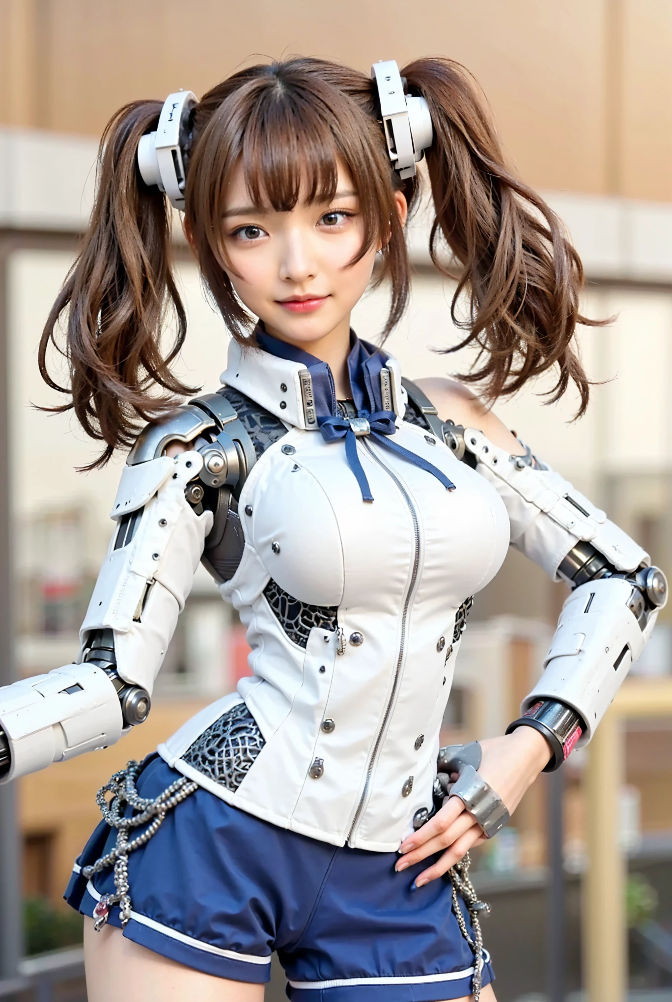 (Completely live action:1.37), (Amazingly realistic textures:1.37), (masterpiece, best quality:1.2), (8k uhd, 16k, 32k, ultra high res), amazingly realistic skin, amazingly realistic photo, superrealism, (photorealistic:1.37), (RAW photo), ultimately realistic, (ultimately realistic all details), (ultimately realistic all textures), super realistic lighting, super realistic shadow, (japanese girl:1.5), (realistic idol face), smiling, happy, super realistic face, ultimately realistic skin, ultimately realistic eyes, (mascara:1.35)ultimately realistic background, ultimately realistic detail up, (kkw-ph1:1.25), (Canon EOS R6, 85mm, 1/200s, f/5.6, ISO 1600), (tattoo), (mechanical armor:1.37), (blue eyes:1.2), (silver hair:1.3),