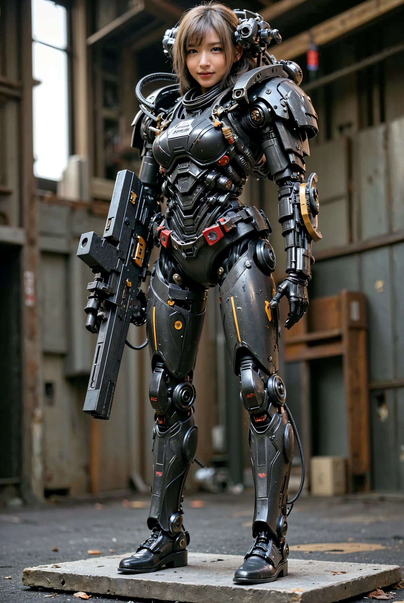 (Completely live action:1.37), (Amazingly realistic textures:1.37), (masterpiece, best quality:1.2), (8k uhd, 16k, 32k, ultra high res), amazingly realistic skin, amazingly realistic photo, superrealism, (photorealistic:1.37), (RAW photo), ultimately realistic, (ultimately realistic all details), (ultimately realistic all textures), super realistic lighting, super realistic shadow, (japanese girl:1.5), (realistic idol face), smiling, happy, super realistic face, ultimately realistic skin, ultimately realistic eyes, (mascara:1.35)ultimately realistic background, ultimately realistic detail up, (kkw-ph1:1.25), (Canon EOS R6, 85mm, 1/200s, f/5.6, ISO 1600), (tattoo), (mechanical armor:1.37), (blue eyes:1.2), (silver hair:1.3),