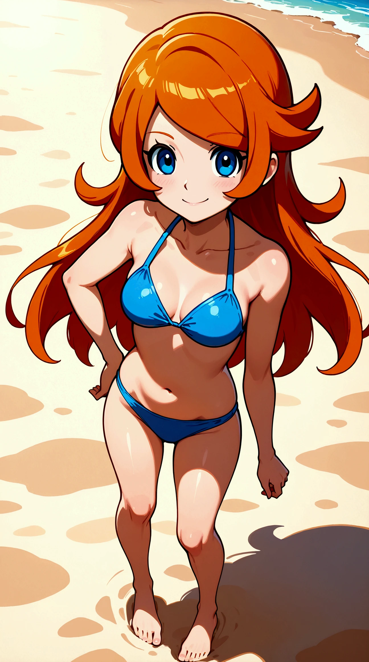 masterpiece,best quality,1girl,princesstoadstool,brown hair,long hair,blue eyes,crown,earrings,looking at viewer,solo,sea,sand,blue sky,tropical island backgroun,<lora:PrincessToadstool:1>,shiny,cameltoe,perfect lighting,pink micro bikini,
