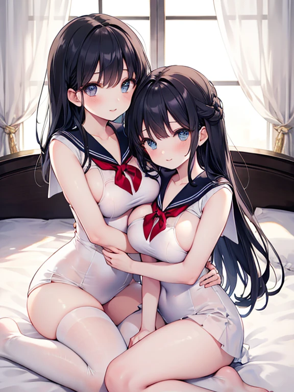 (8k, 最high quality)、Ultra-high resolution、Adorable、最high quality, beautiful, Absurd beauty,((Two Girls)), semi-long, Black Hair、Brown Hair,Dark brown eyes, Open your eyes, Healthy Skin, Hair Ribbon、uniform、 ,  (cryin) ,Cute Characters, Most detailed, high quality、(missionary, boy, penis, lying, vaginale, ass pov, sex, nsfw)、nose blush、steam、Oblique angle、Shiny Hair、非常に細かくてbeautiful明るい目、be scared、非常に精細でクリアでbeautiful顔, Being stripped of clothes、Slender body、Awards, Anatomically correct、((Scared))