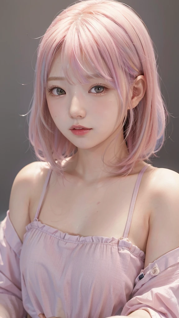 pretty girl, Pink Lips, Wearing a bright white shirt, In the style of a soft aurora punk color palette, Anime illustration of her face, Animated GIFs, Hand-drawn animation, Attractive sketch, Soft and bright, A vague romanticism, Super Plain Style, White--Air Background 1:1--Rainbow 5--Expressive Style 