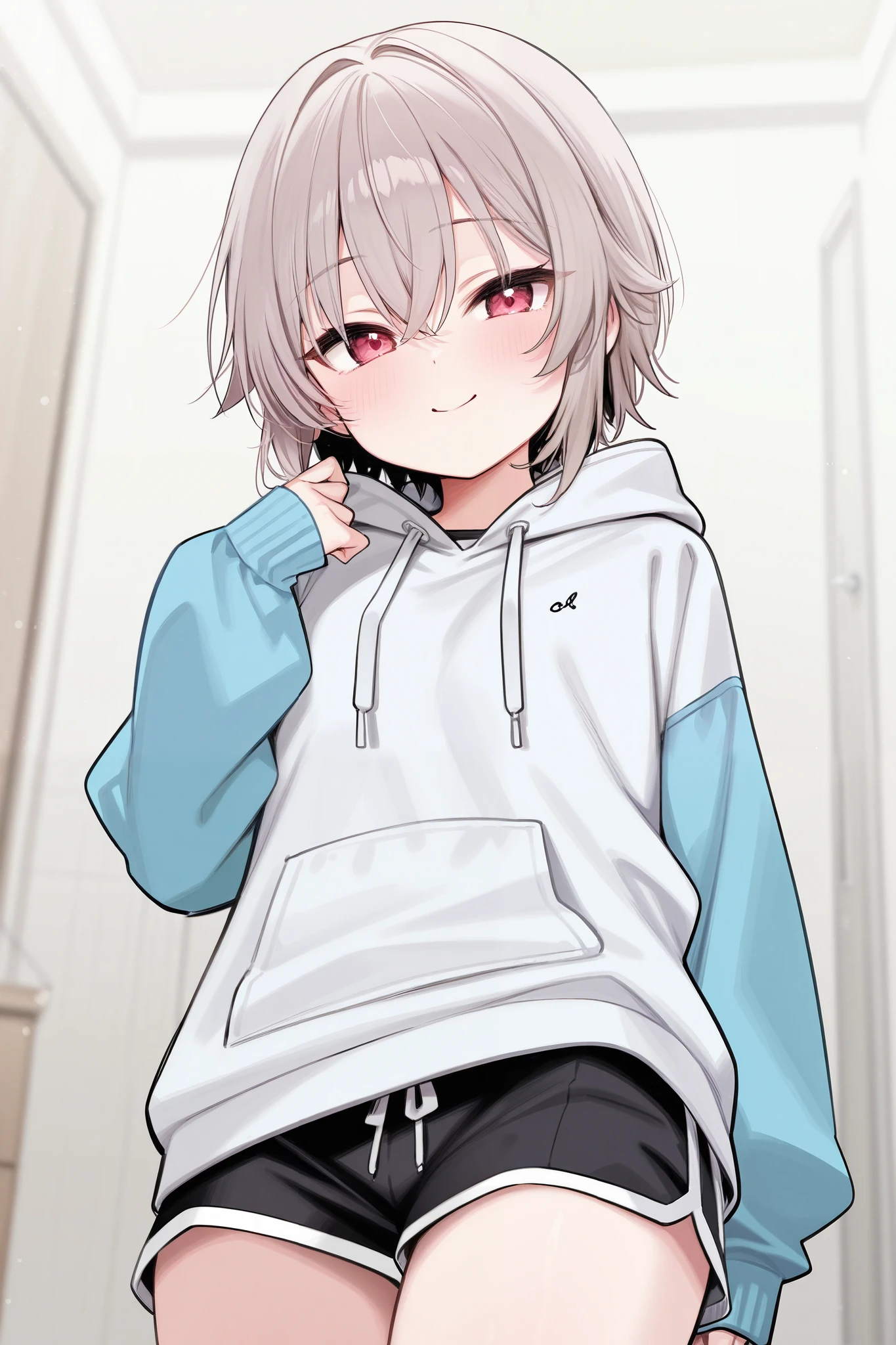 Mesugaki, Moe sleeves, hoodie, shorts,smile