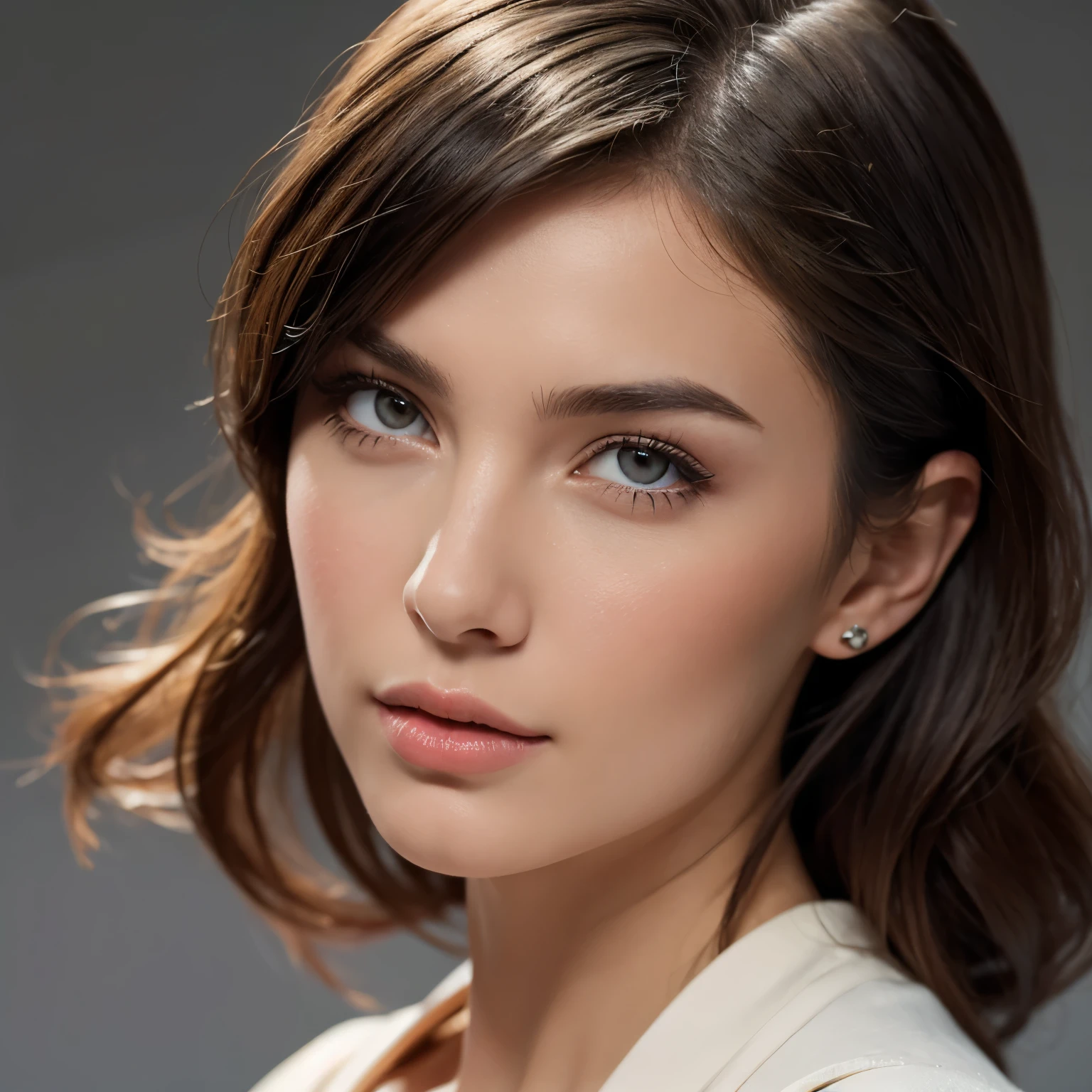 "A highly realistic and natural portrait of a beautiful young woman with vibrant and unique eye color, and straight, sleek hair. Her facial features are perfectly detailed, with a calm and serene expression. The background is softly blurred, ensuring full attention is on her face. The style is ultra-realistic, capturing intricate details of her skin, eyes, and hair texture for an authentic and lifelike representation."