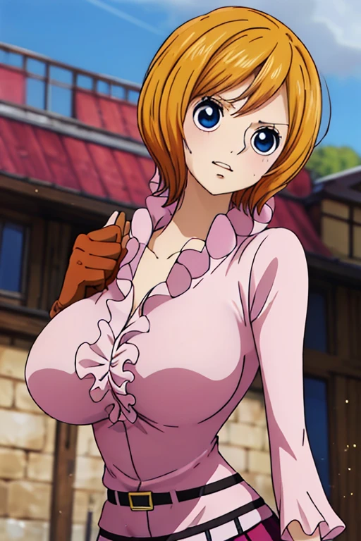 koala from anime one piece, short hair, orange hair, ponytail, beautiful, beautiful woman, perfect body, perfect breasts, wearing white shirt, black cardigan, long jeans, handbag, wearing watch, wearing earrings, in class , on campus, university, blackboard, looking at the viewer, a slight smile, realism, masterpiece, textured leather, super detailed, high detail, high quality, best quality, 1080p, 16k