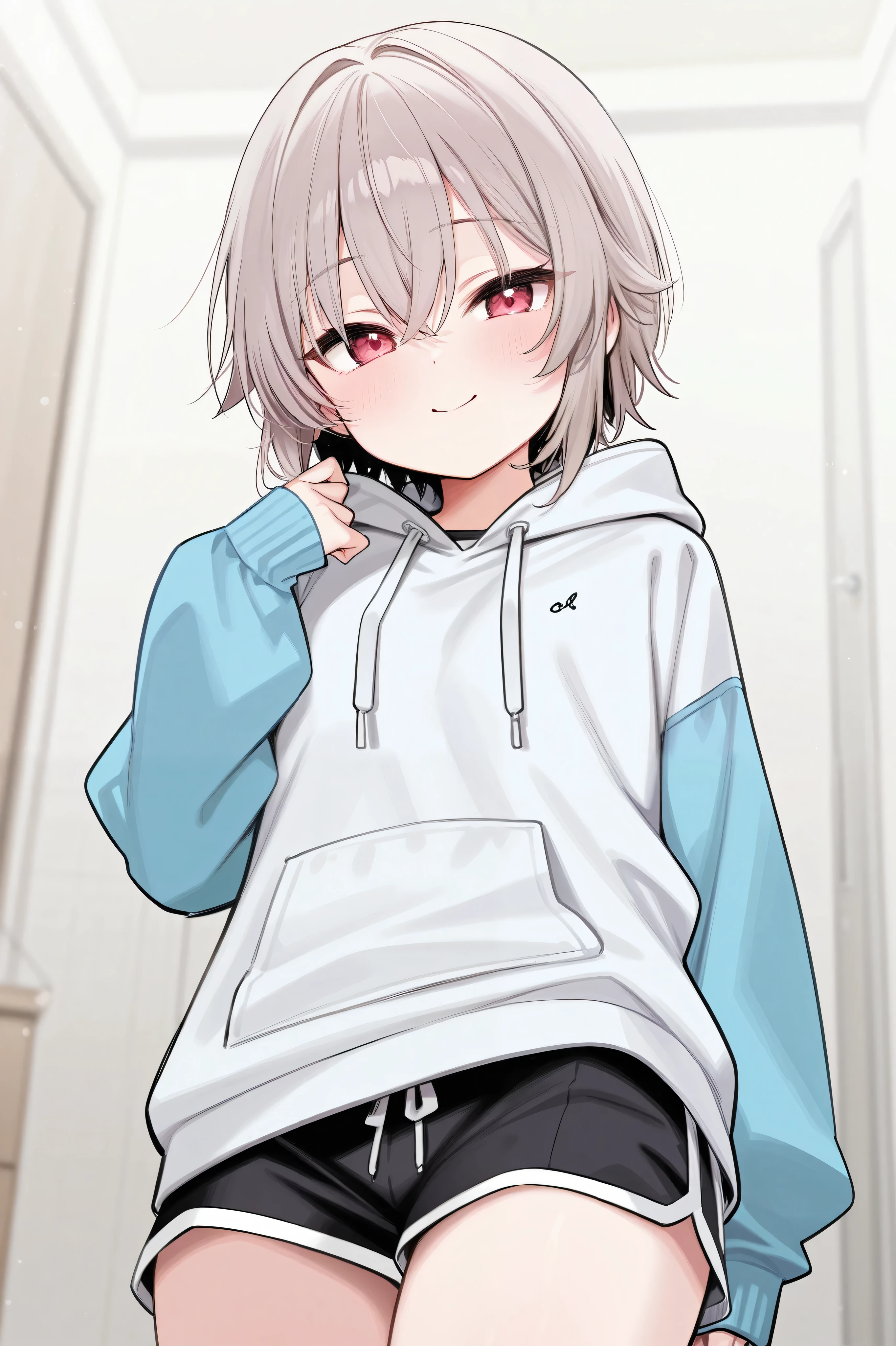 Mesugaki, Moe sleeves, hoodie, shorts,smile