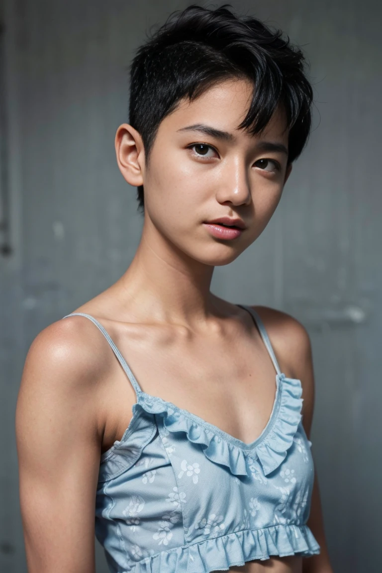 ((9x-UltraSharp)), ((SMALL HEAD)), ((NECK LACE)), Spread, ((SLEEPING LIE DOWN FEMBOY)), (((SAD FACE EXPRESSION:1.1)), ((NECK LACE)), ((GOTHIC EYELASHES & LIPS)), ((LIPS)), ((MEN'S STYLE SHORTHAIRCUT)), adorable, 1 girl, (face to face), , baby face, happy, half body portrait, (face details: 1), (eye details: 1), ((tiny breasts)). ((Sports Bra)), ((net stockings)), ((red lips)), (((LIGHT YELLOW NAKED)))