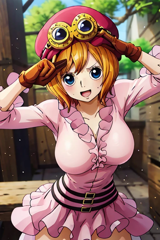 a cartoon picture of a woman in a bikini top and jeans, nami one piece, nami from one piece, nami, beautiful portrait of nami, from one piece, oppai, blue eyes, smoking, ponytail