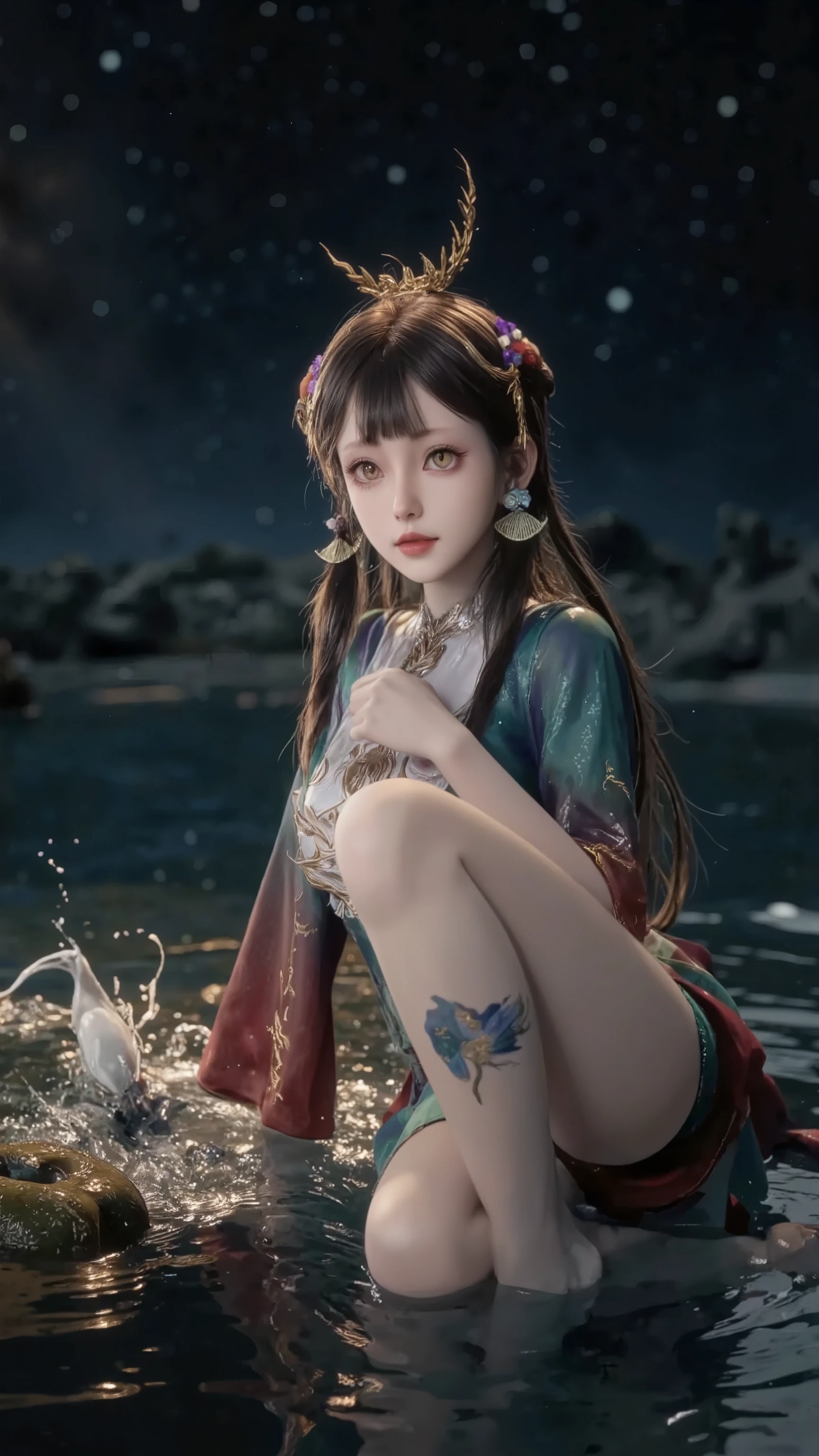 araffe woman sitting on a dock with a basket of flowers, gorgeous chinese model, traditional beauty, a stunning young ethereal figure, white hanfu, inspired by Chen Yifei, by Dai Xi, palace ， a girl in hanfu, with acient chinese clothes, by Dai Jin, chinese girl, inspired by Dai Xi, japanese model, gorgeous lady, hanfu