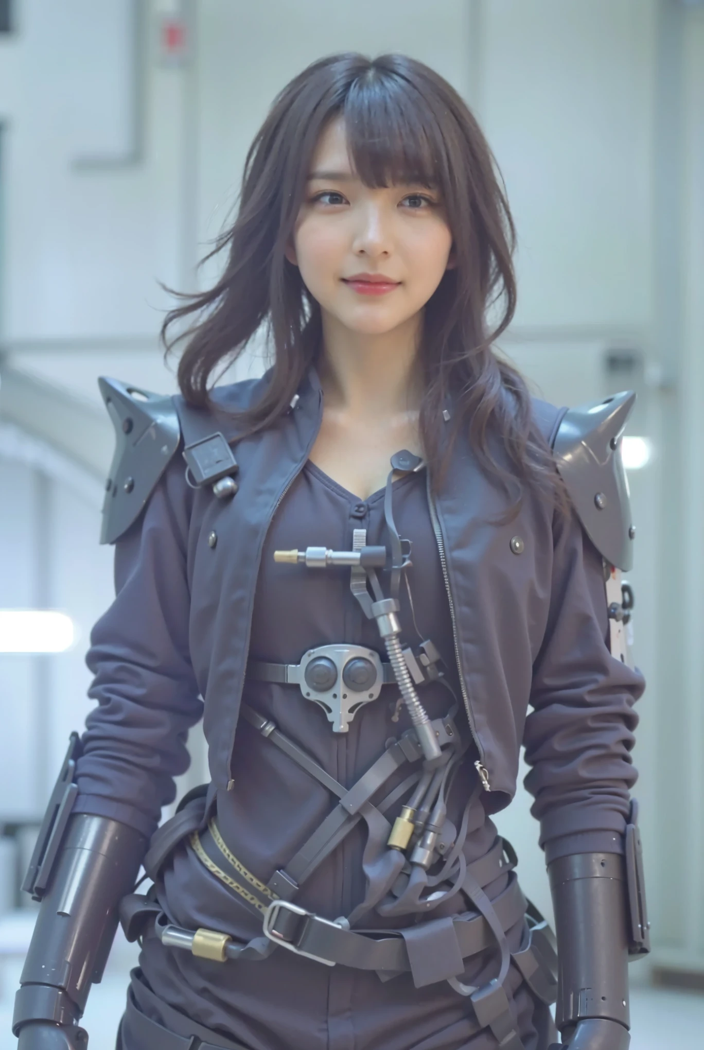 (Completely live action:1.37), (Amazingly realistic textures:1.37), (masterpiece, best quality:1.2), (8k uhd, 16k, 32k, ultra high res), amazingly realistic skin, amazingly realistic photo, superrealism, (photorealistic:1.37), (RAW photo), ultimately realistic, (ultimately realistic all details), (ultimately realistic all textures), super realistic lighting, super realistic shadow, (japanese girl:1.5), (realistic idol face), smiling, happy, super realistic face, ultimately realistic skin, ultimately realistic eyes, (mascara:1.35)ultimately realistic background, ultimately realistic detail up, (kkw-ph1:1.25), (Canon EOS R6, 85mm, 1/200s, f/5.6, ISO 1600), (tattoo), (mechanical armor:1.37), (blue eyes:1.2), (silver hair:1.3),