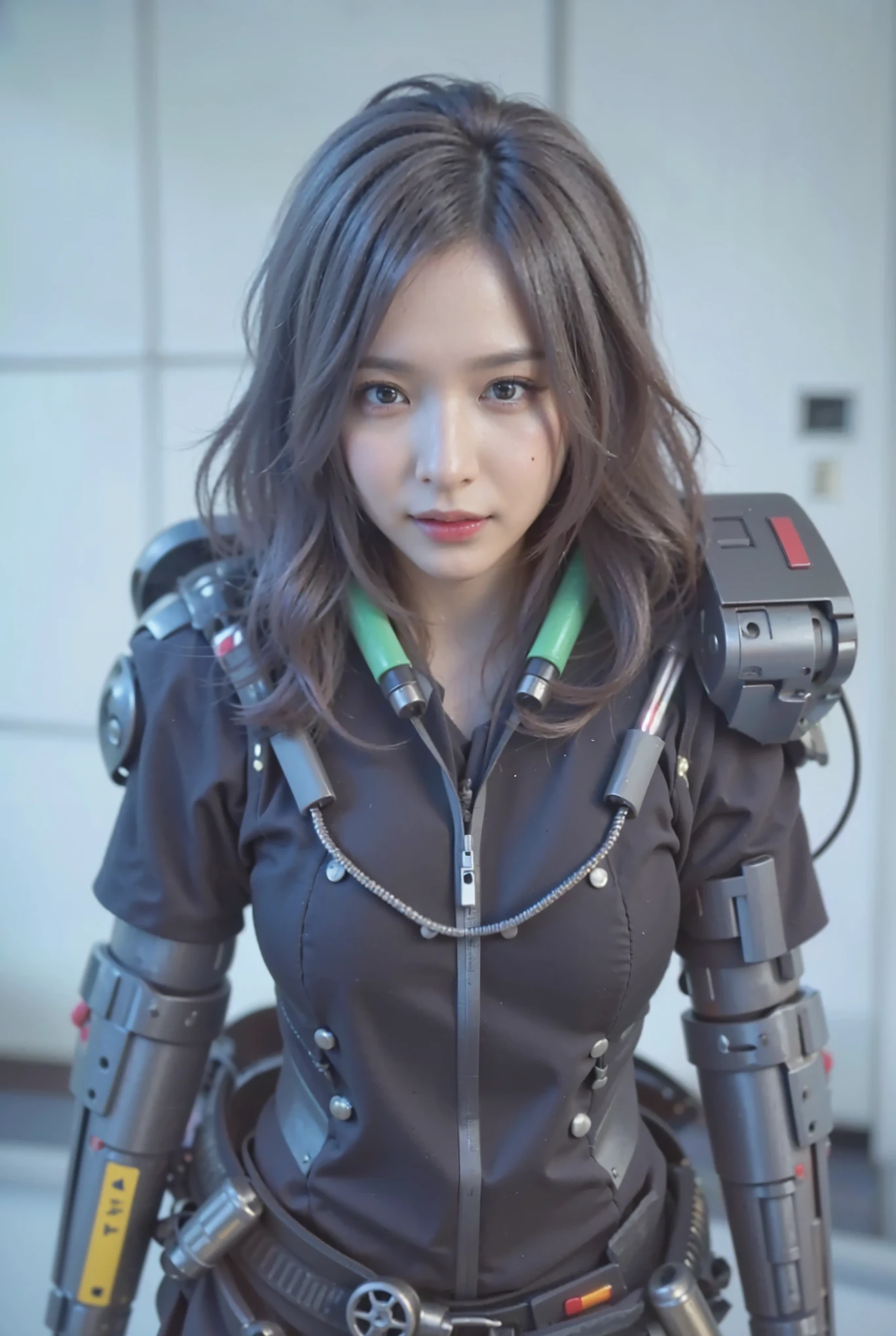 (Completely live action:1.37), (Amazingly realistic textures:1.37), (masterpiece, best quality:1.2), (8k uhd, 16k, 32k, ultra high res), amazingly realistic skin, amazingly realistic photo, superrealism, (photorealistic:1.37), (RAW photo), ultimately realistic, (ultimately realistic all details), (ultimately realistic all textures), super realistic lighting, super realistic shadow, (japanese girl:1.5), (realistic idol face), smiling, happy, super realistic face, ultimately realistic skin, ultimately realistic eyes, (mascara:1.35)ultimately realistic background, ultimately realistic detail up, (kkw-ph1:1.25), (Canon EOS R6, 85mm, 1/200s, f/5.6, ISO 1600), (tattoo), (mechanical armor:1.37), (blue eyes:1.2), (silver hair:1.3), 