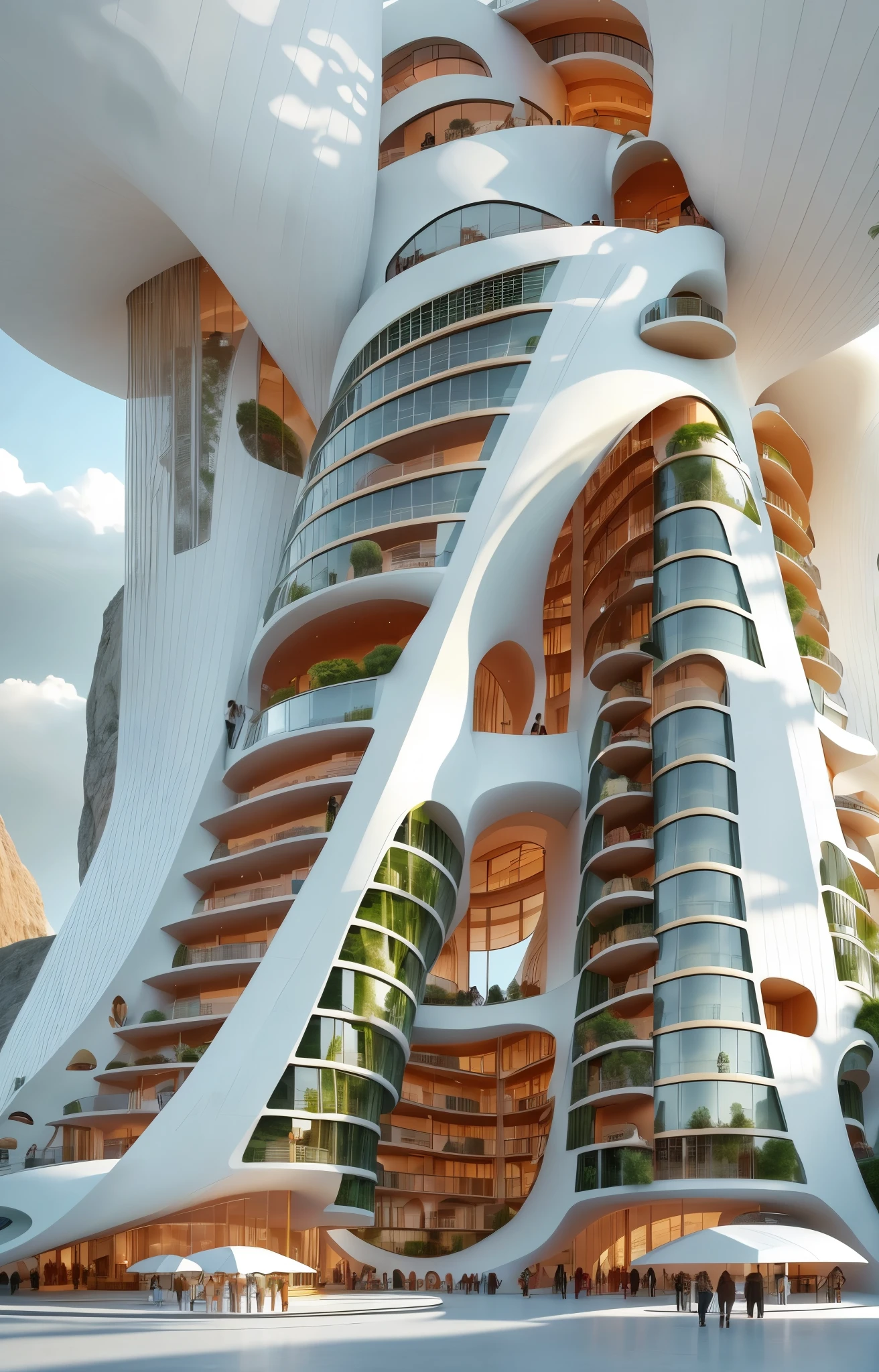 Architecture, Many people in white dresses walking around the building, people