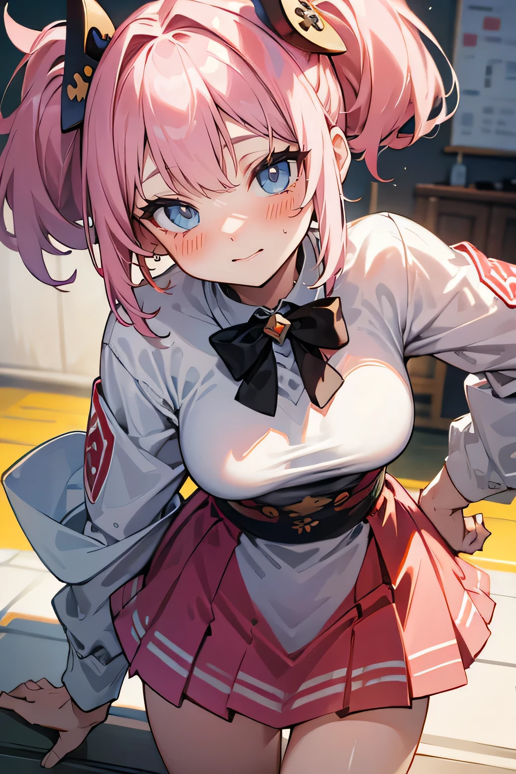 nsfw,((Masterpiece)),((high resolution)),((Best Quality)),Anime illustration,(((1girl))),(wavy hair),(short hair),(pale pink hair color),small ponytail,Red eyes,(Big round eyes),((tareme)),12 years old,((loli face)),orgasm,drunken eyes,((very big breasts)),Short stature,Young,,kimono,mini skirt,Feeling embarrassed,Are crying,arms behind back,bound arms,bound breasts,restrained,