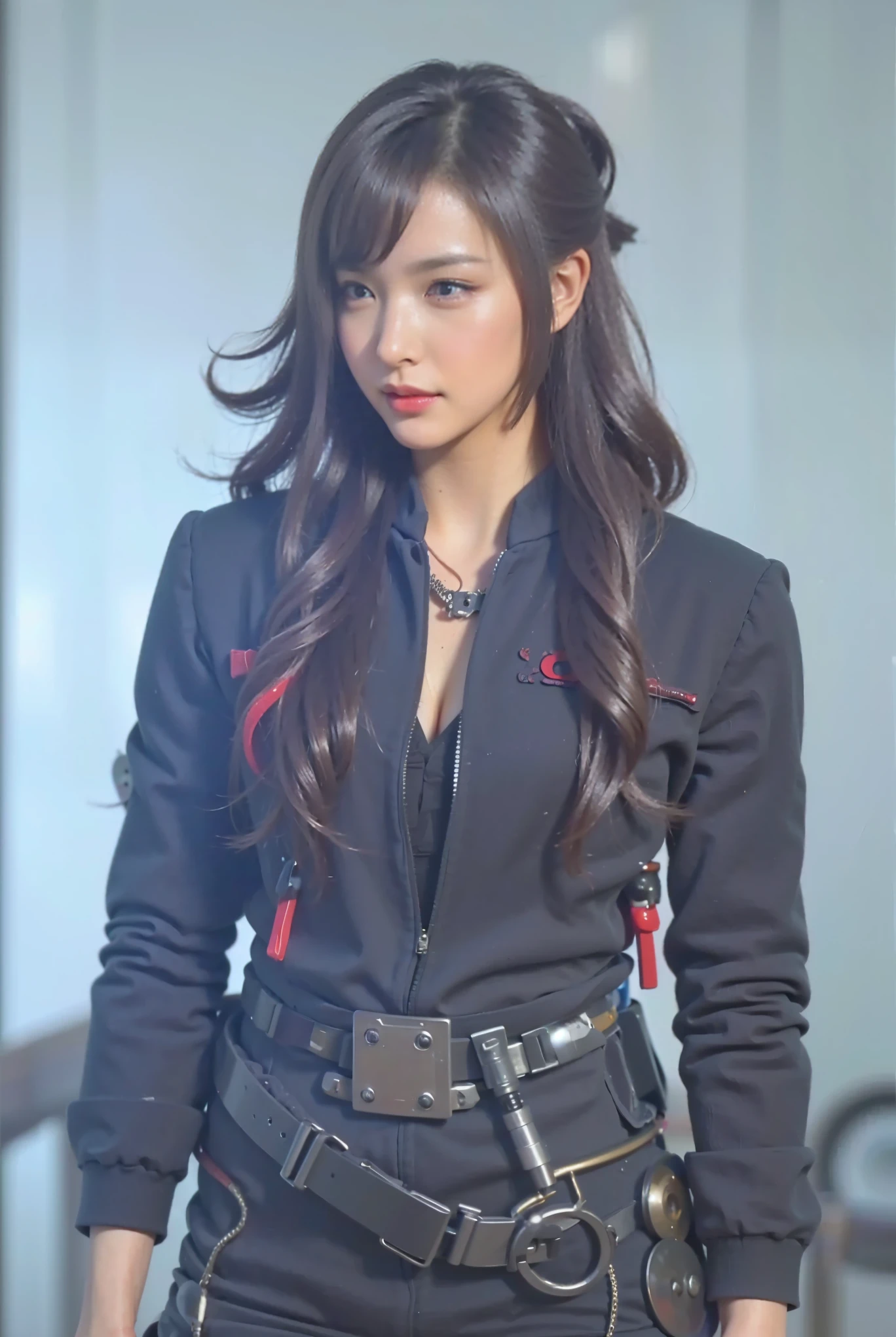 (Completely live action:1.37), (Amazingly realistic textures:1.37), (masterpiece, best quality:1.2), (8k uhd, 16k, 32k, ultra high res), amazingly realistic skin, amazingly realistic photo, superrealism, (photorealistic:1.37), (RAW photo), ultimately realistic, (ultimately realistic all details), (ultimately realistic all textures), super realistic lighting, super realistic shadow, (japanese girl:1.5), (realistic idol face), smiling, happy, super realistic face, ultimately realistic skin, ultimately realistic eyes, (mascara:1.35)ultimately realistic background, ultimately realistic detail up, (kkw-ph1:1.25), (Canon EOS R6, 85mm, 1/200s, f/5.6, ISO 1600), (tattoo), (mechanical armor:1.37), (blue eyes:1.2), (silver hair:1.3),