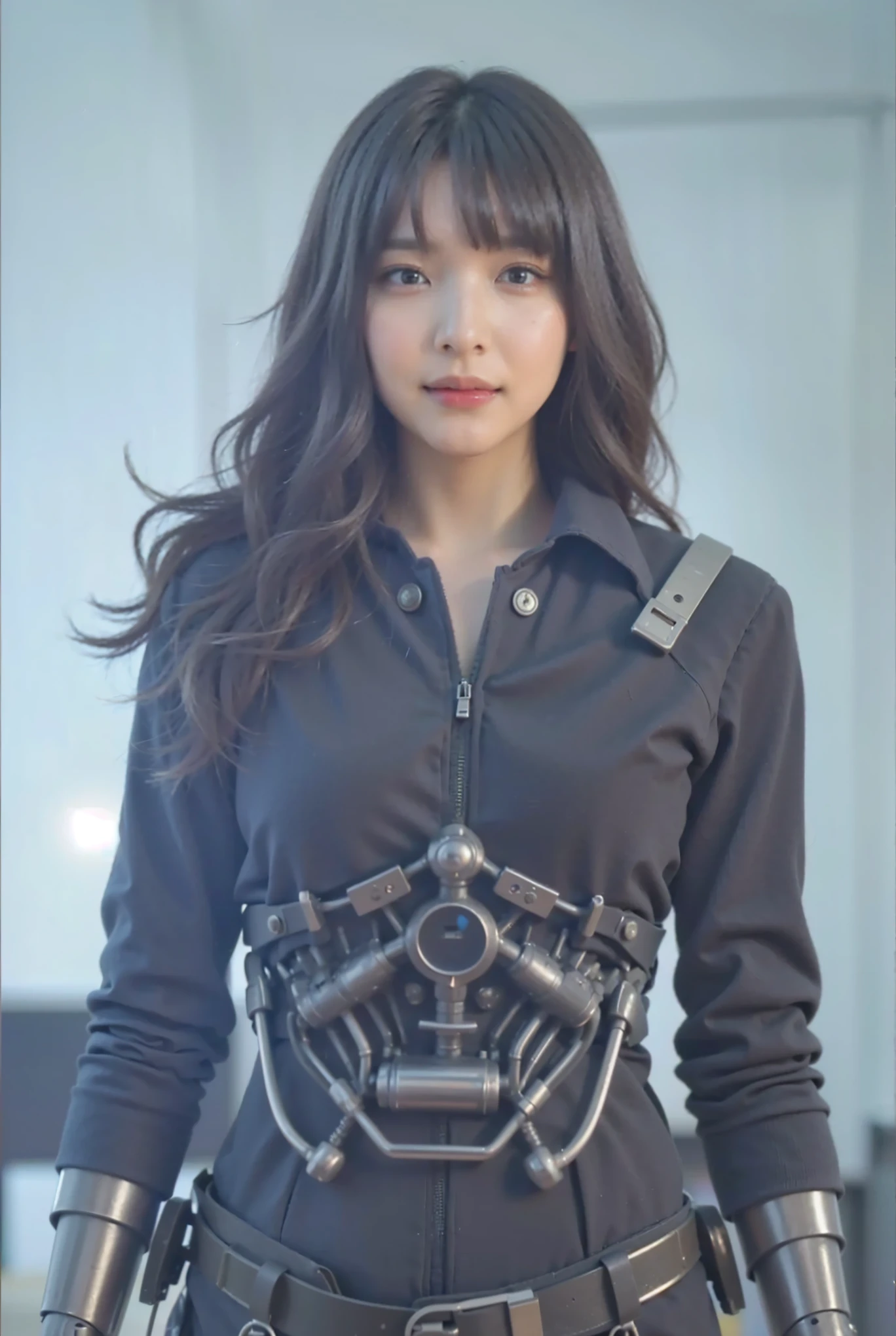 (Completely live action:1.37), (Amazingly realistic textures:1.37), (masterpiece, best quality:1.2), (8k uhd, 16k, 32k, ultra high res), amazingly realistic skin, amazingly realistic photo, superrealism, (photorealistic:1.37), (RAW photo), ultimately realistic, (ultimately realistic all details), (ultimately realistic all textures), super realistic lighting, super realistic shadow, (japanese girl:1.5), (realistic idol face), smiling, happy, super realistic face, ultimately realistic skin, ultimately realistic eyes, (mascara:1.35)ultimately realistic background, ultimately realistic detail up, (kkw-ph1:1.25), (Canon EOS R6, 85mm, 1/200s, f/5.6, ISO 1600), (tattoo), (mechanical armor:1.37), (blue eyes:1.2), (silver hair:1.3),